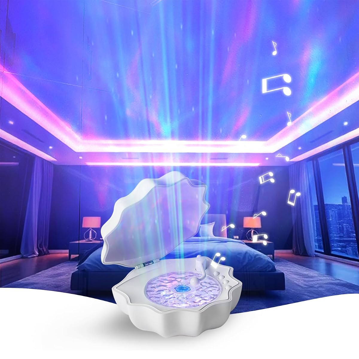 PILIPALASTAR Northern Lights Projector with Bluetooth Speaker, White Noise,