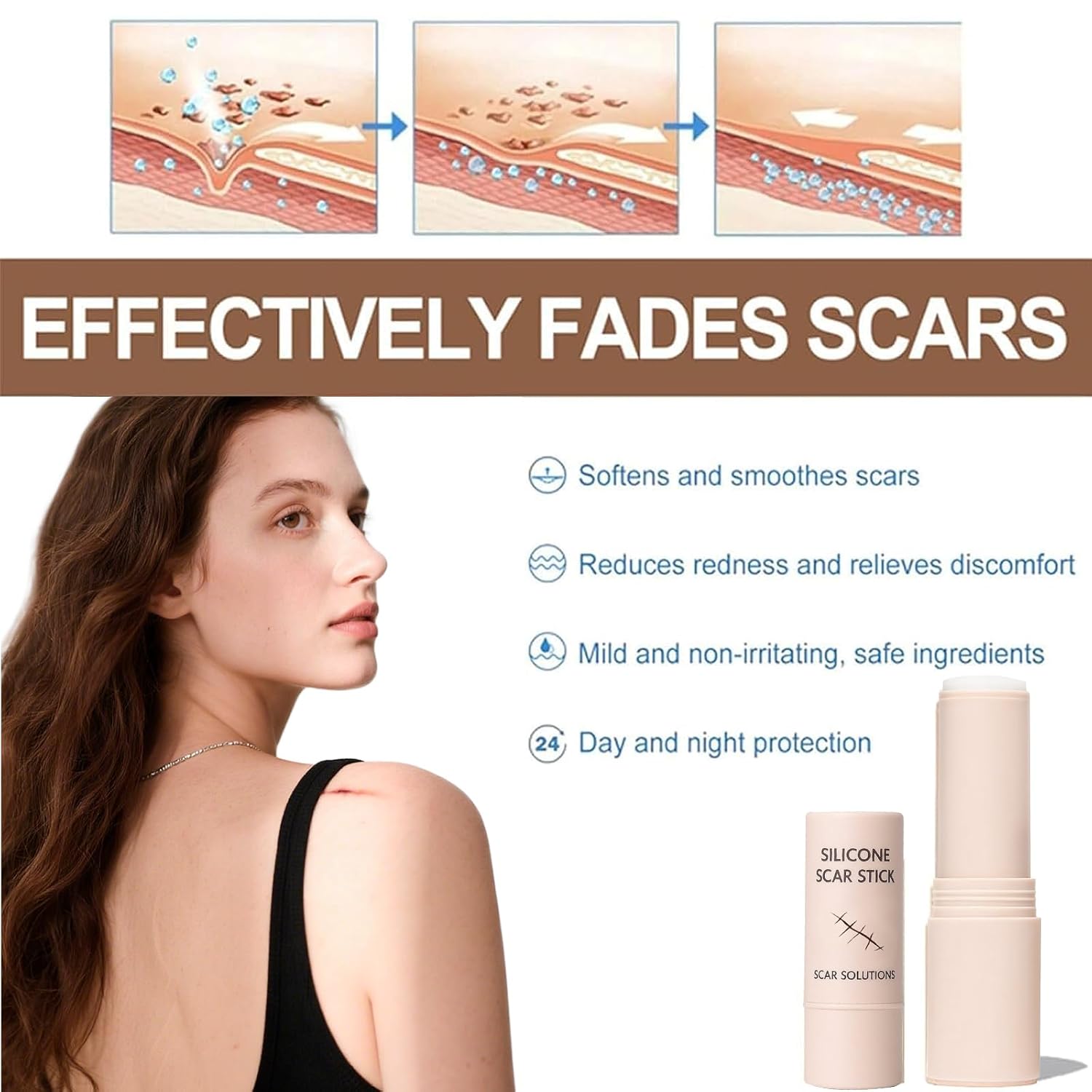 60% Silicone Scar Stick, Skin Scar Solutions for Face and Body, Stick Applicator Manual Massage, with Centella Asiatica Extracts and Vitamin E, Soothing & Gentle for All Skin Scar Types - Image 7