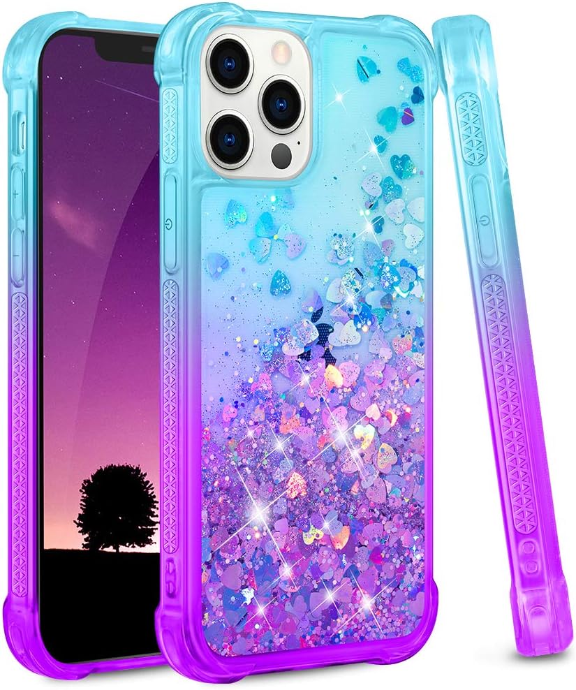 Ruky iPhone 12 Pro Max Case, iPhone 12 Pro Max Case for Girls, Glitter Flowing Liquid Bling Sparkle Soft TPU Protective Bumper Girls Women Phone Case for iPhone 12 Pro Max 6.7 inches, Teal Purple