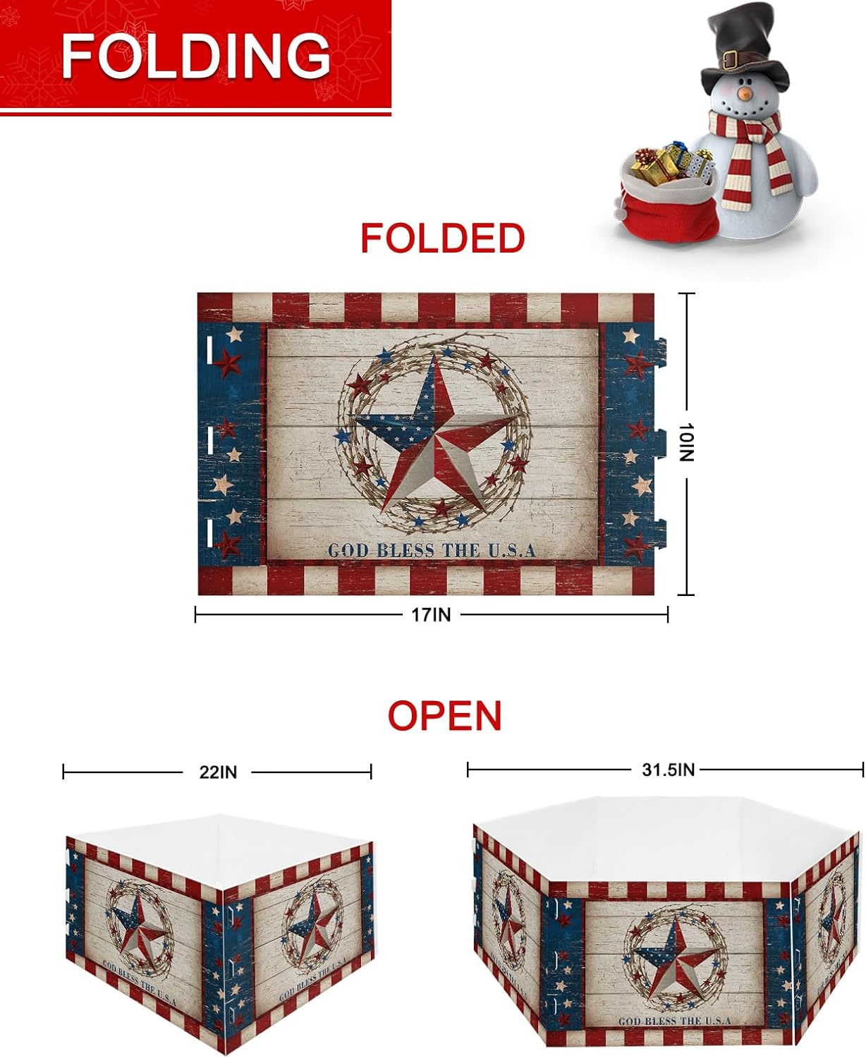Christmas Tree Collar 4PCS-17"x10", Christmas Tree Ring 4th of July Patriotic Red and Blue Star Retro Christmas Tree Stands Skirts Base Covers for Xmas Holiday Home Decor