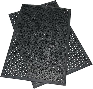 Rubber-Cal Dura-Scraper Drainage Commercial Door Mat - 3/8 in x 2 ft x 3 ft - Black Rubber Doormats