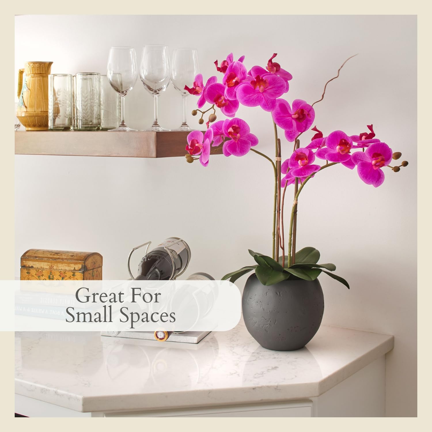 CG Hunter Faux Pink Orchid Plant, Premium Artificial Indoor Flower Display Stands 25-Inches with Beautiful Sculptural Blooms and Foliage That Lasts Forever, Grey Planter Pot Included - Image 7