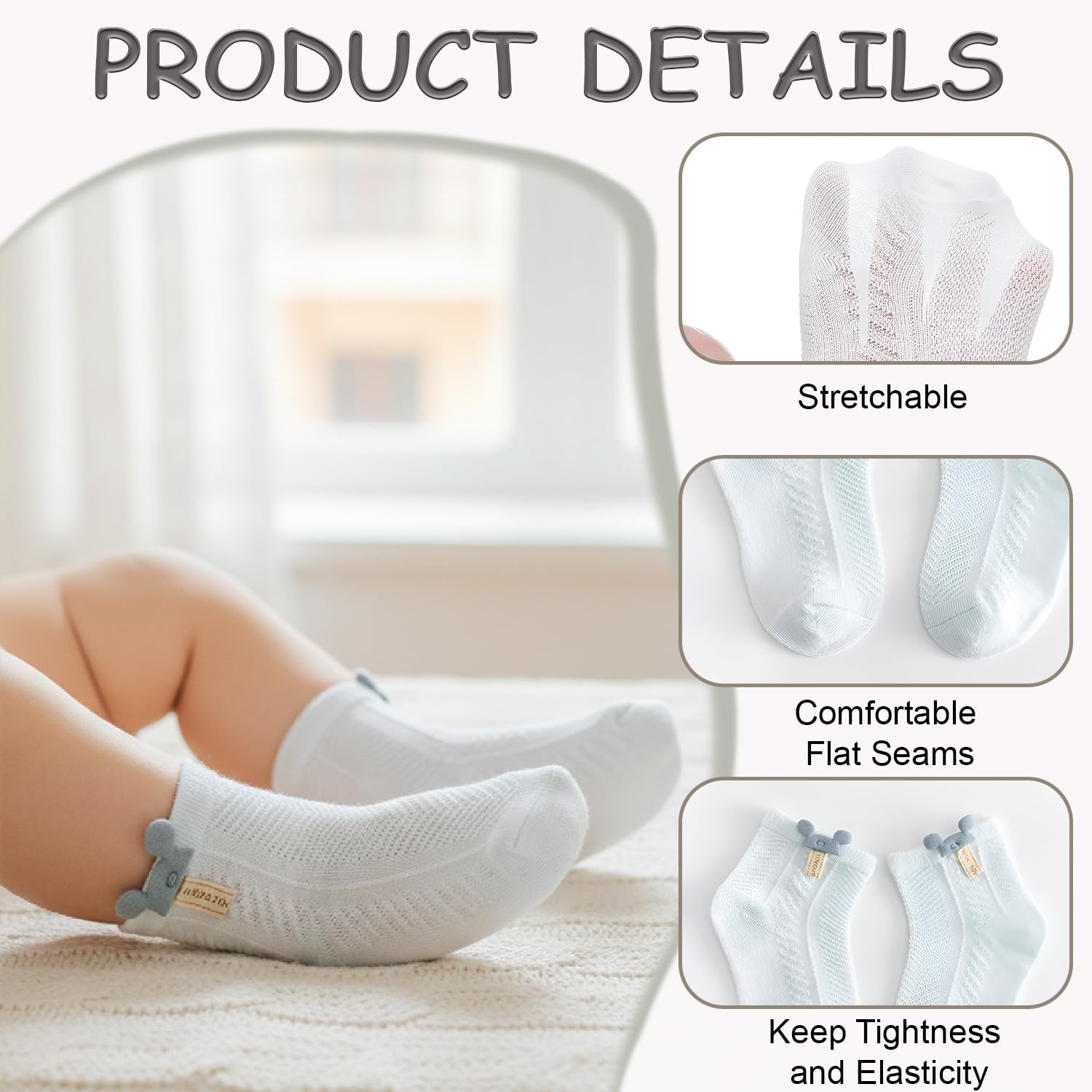 SYGA 2-Pairs Baby Socks Set Mesh Short Cotton with Mouse Cartoon Pattern for Ages 0-6 Months (Khaki, Green) 1