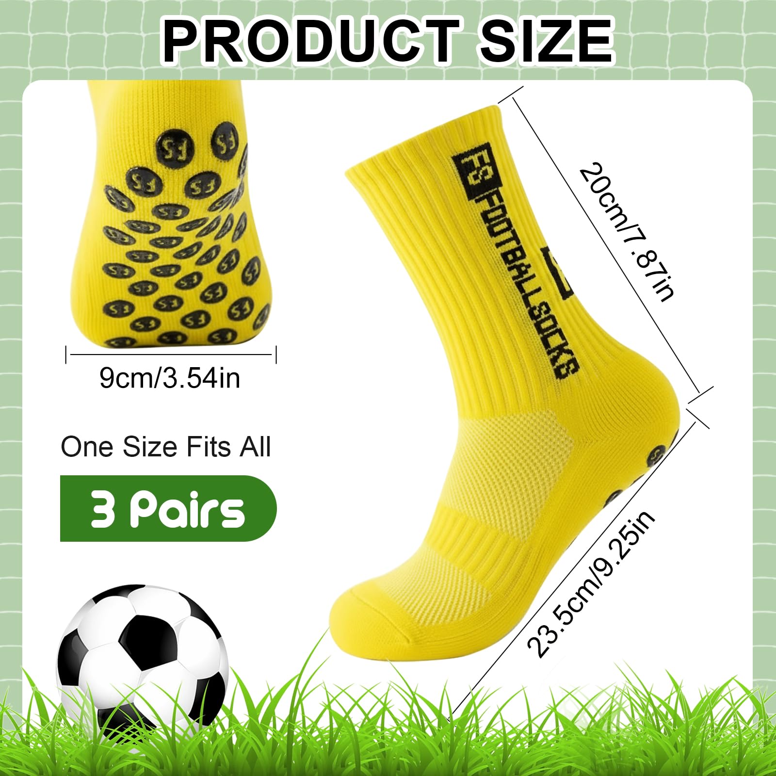 Yanrunce Lot de 3 paires de chaussettes de football antidérapantes pour homme, femme et enfant - Tailles 39-46 - Chaussettes de football antidérapantes pour football, basketball, course, respirantes - 4