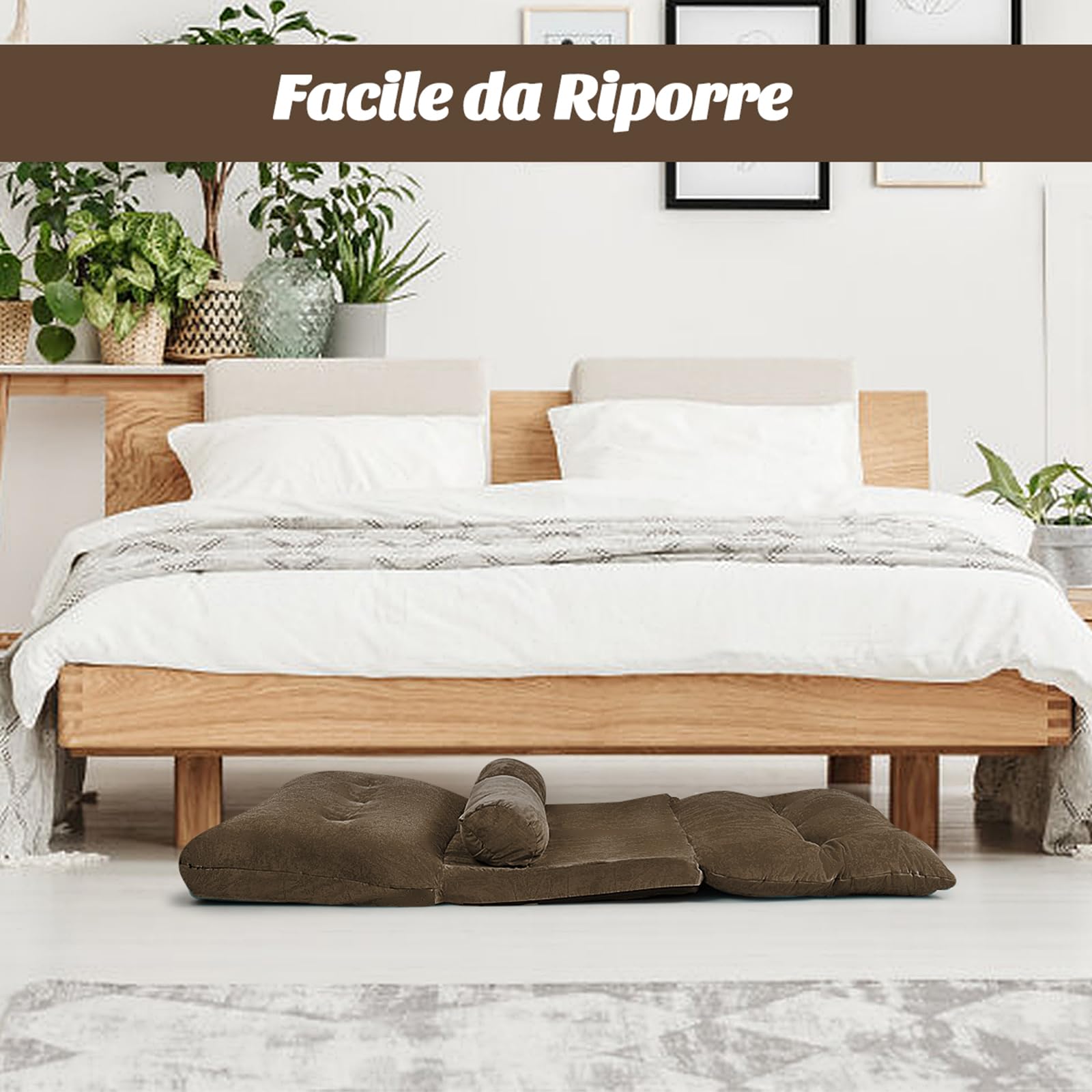 COSTWAY Divano da Terra, Divano Letto Multifunzionale Regolabile in 6 Posizioni con 2 Cuscini, con Fodera in Camoscio per Camera da Letto Salone Balcone (Caffè)