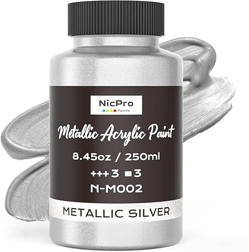 Nicpro Metallic Silver Acrylic Paint, 8.45oz/250ml Silver Leaf Paint, Non