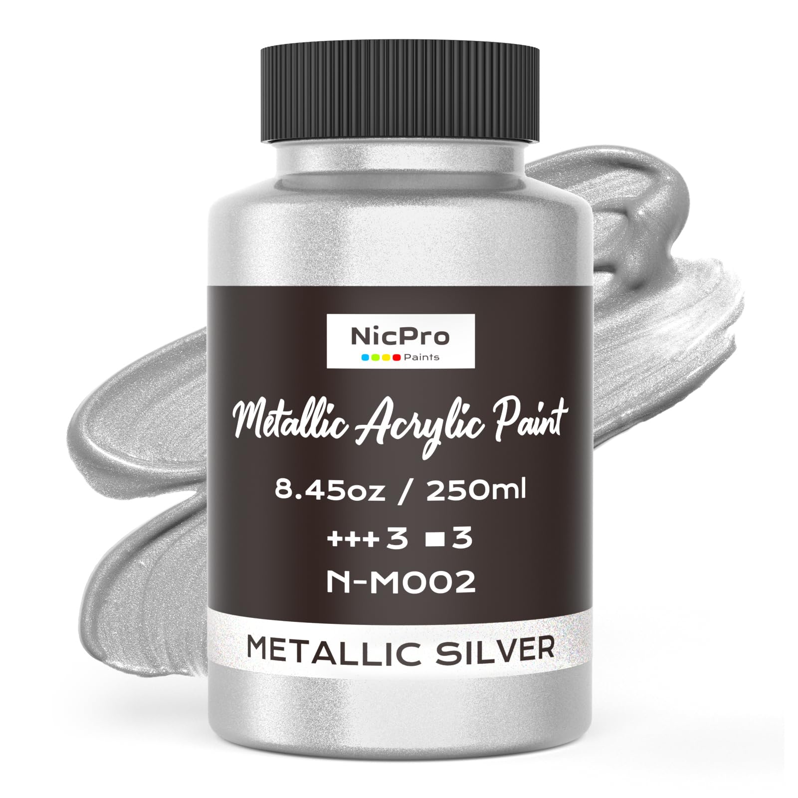 Nicpro Metallic Silver Acrylic Paint, 8.45oz/250ml Silver Leaf Paint