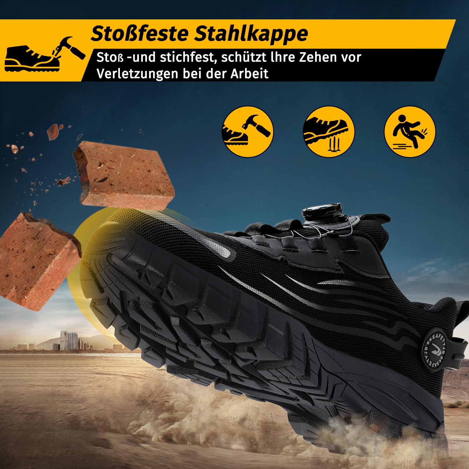 FOGOIN Werkstein pro Arbeitsschuhe, Sicherheitsschuhe Herren Explorer 3.0 | Atmungsaktive Arbeitsschuhe Damen mit Stahlkappe Leicht & Sportlich für Schnellverschluss Drehverschluss