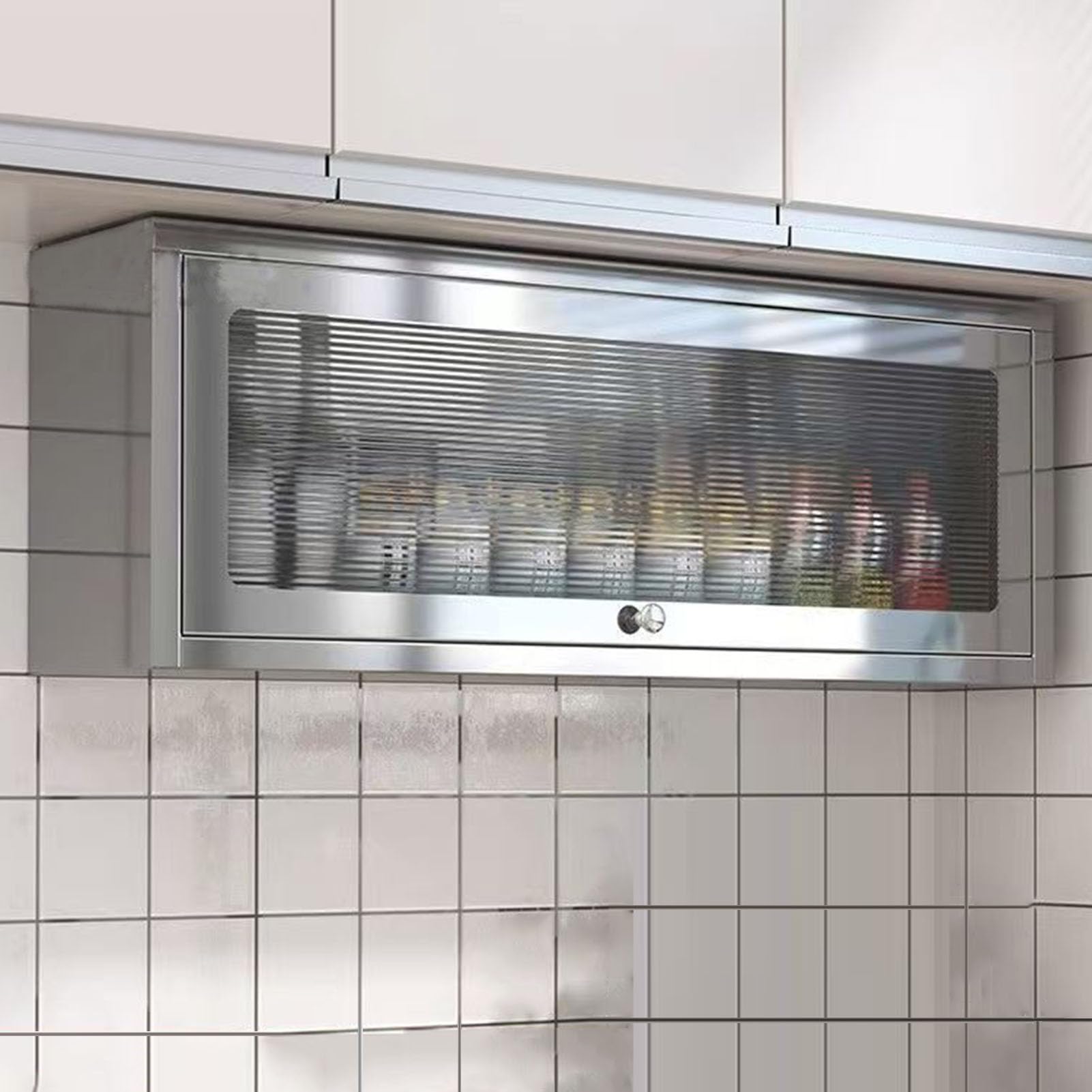 Aycdl Wall-Mounted Kitchen Cabinet With Glass Doors, Modern Space-Saving Pantry Organizer For Spices And Storage,L50*W22*H34.5cm