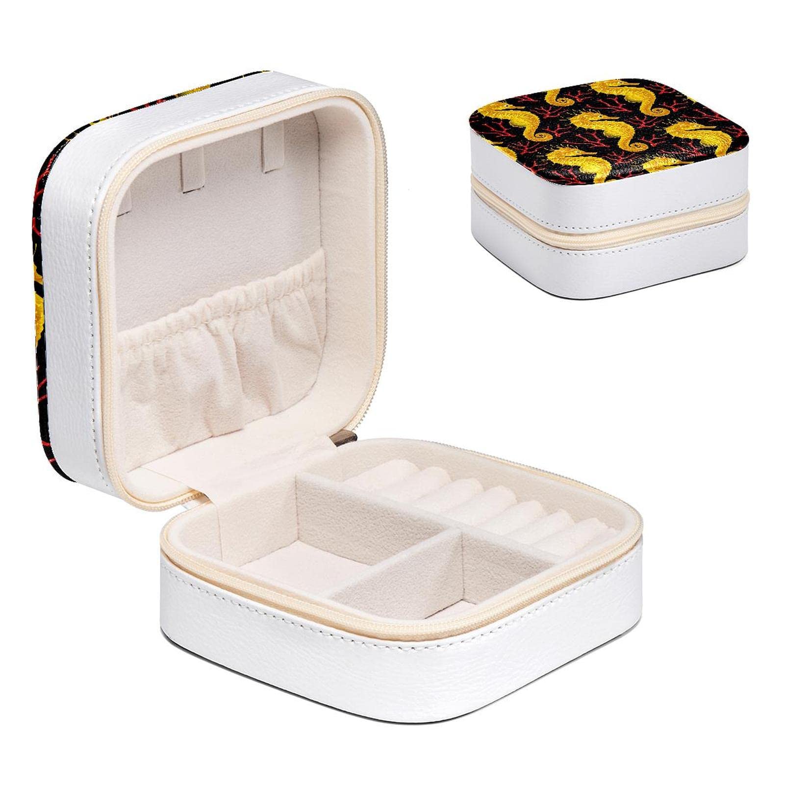 Boîte à bijoux hippocampe jaune pour bagues et boucles d'oreilles, mini format 10cm