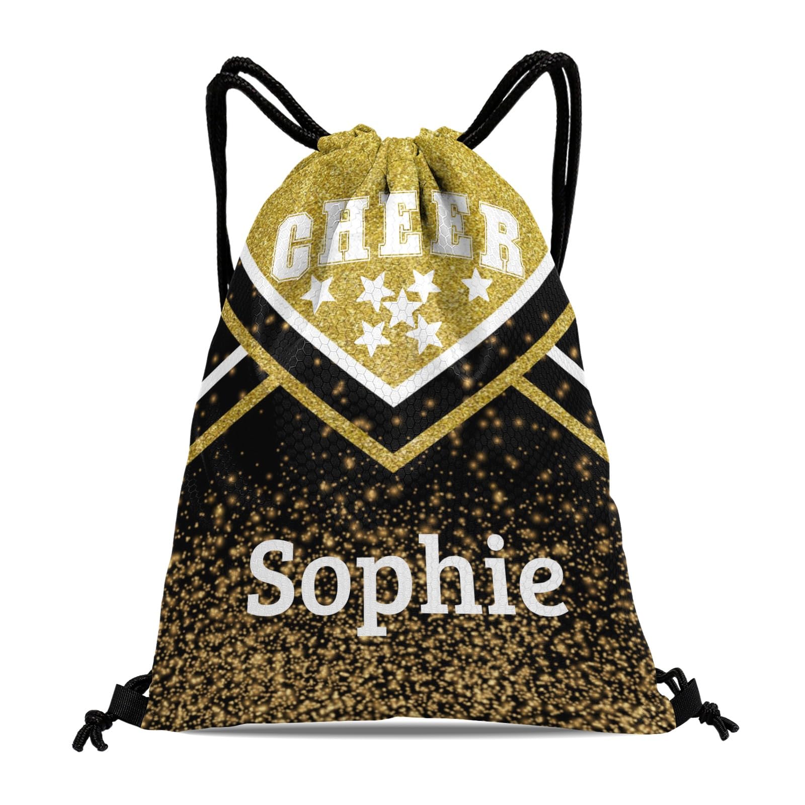 Zaaprint Gold Cheerleaders Cheer Print Drawstring Bag Gym String Bag Sackpack Backpack for Women Men