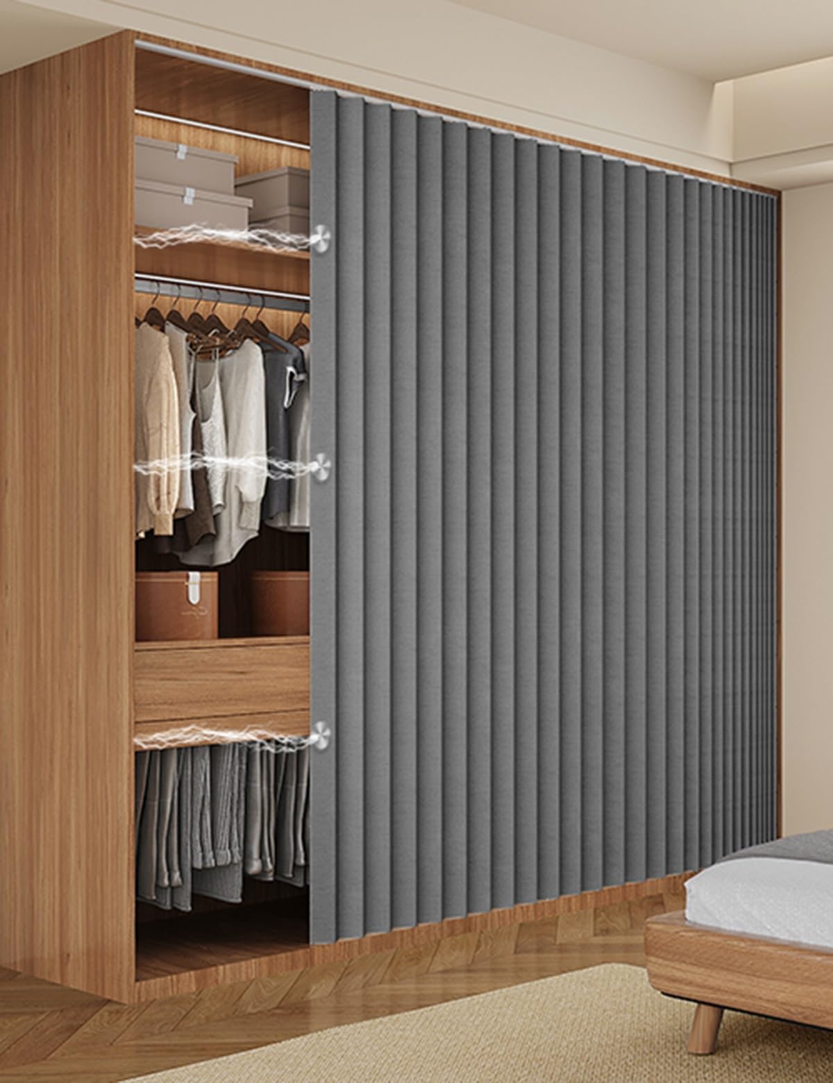 Rideau cache placard cuisine dressing armoire multifonctionnel gris