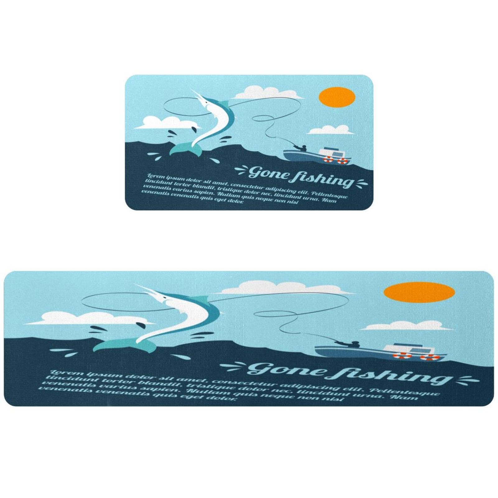 Alfombra de cocina lavable, juego de alfombrillas antideslizantes barco de pesca