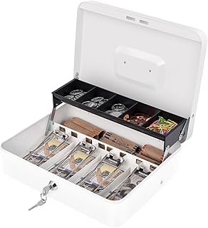 Goehiaul Cash Box with Money Tray and Lock, Money Box for Cash, Cash Register for Small Businesses, Metal Lock Box for Mon...