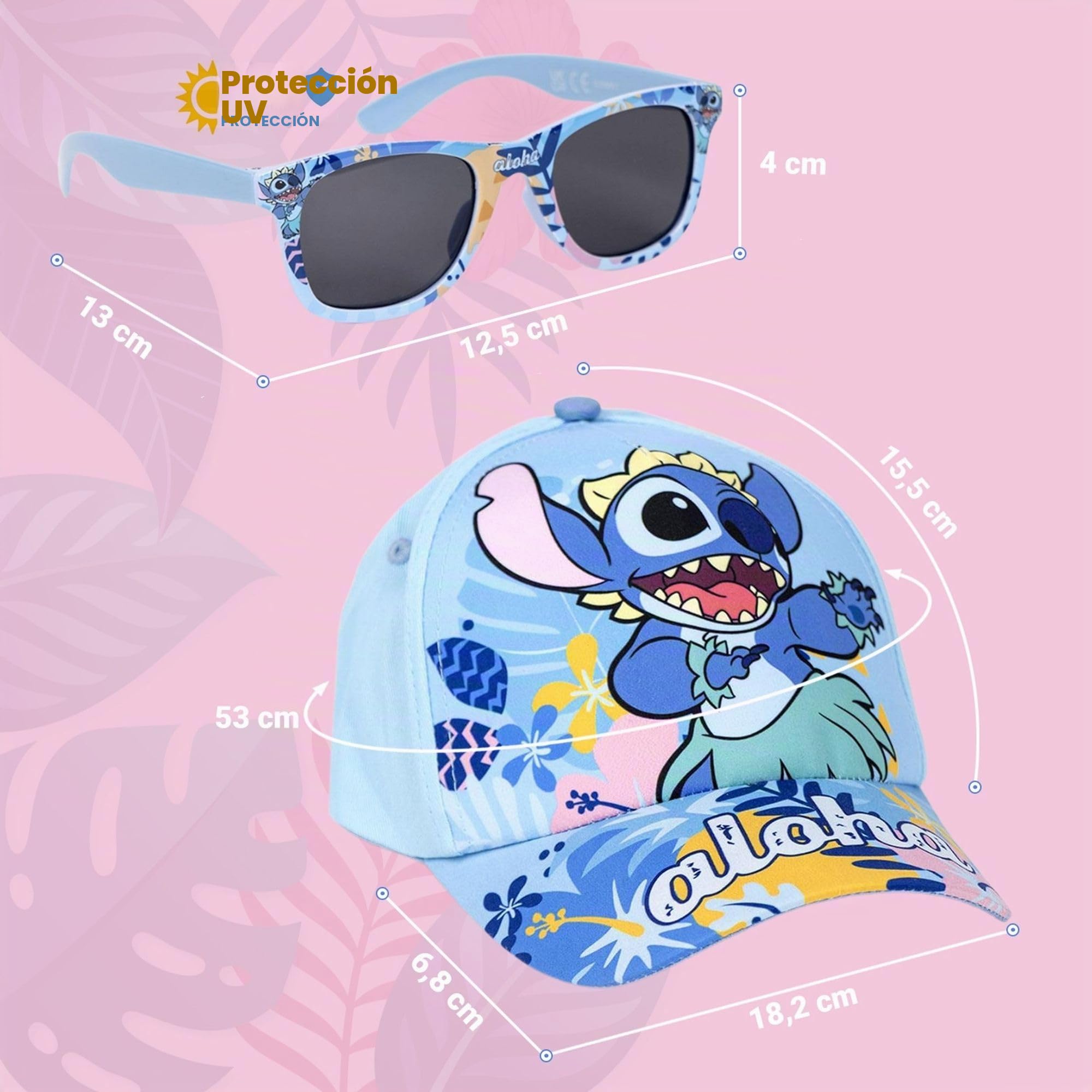 Disney Gorra y Gafas de Sol Infantil Original Set Unisex Protección UV Ajustable