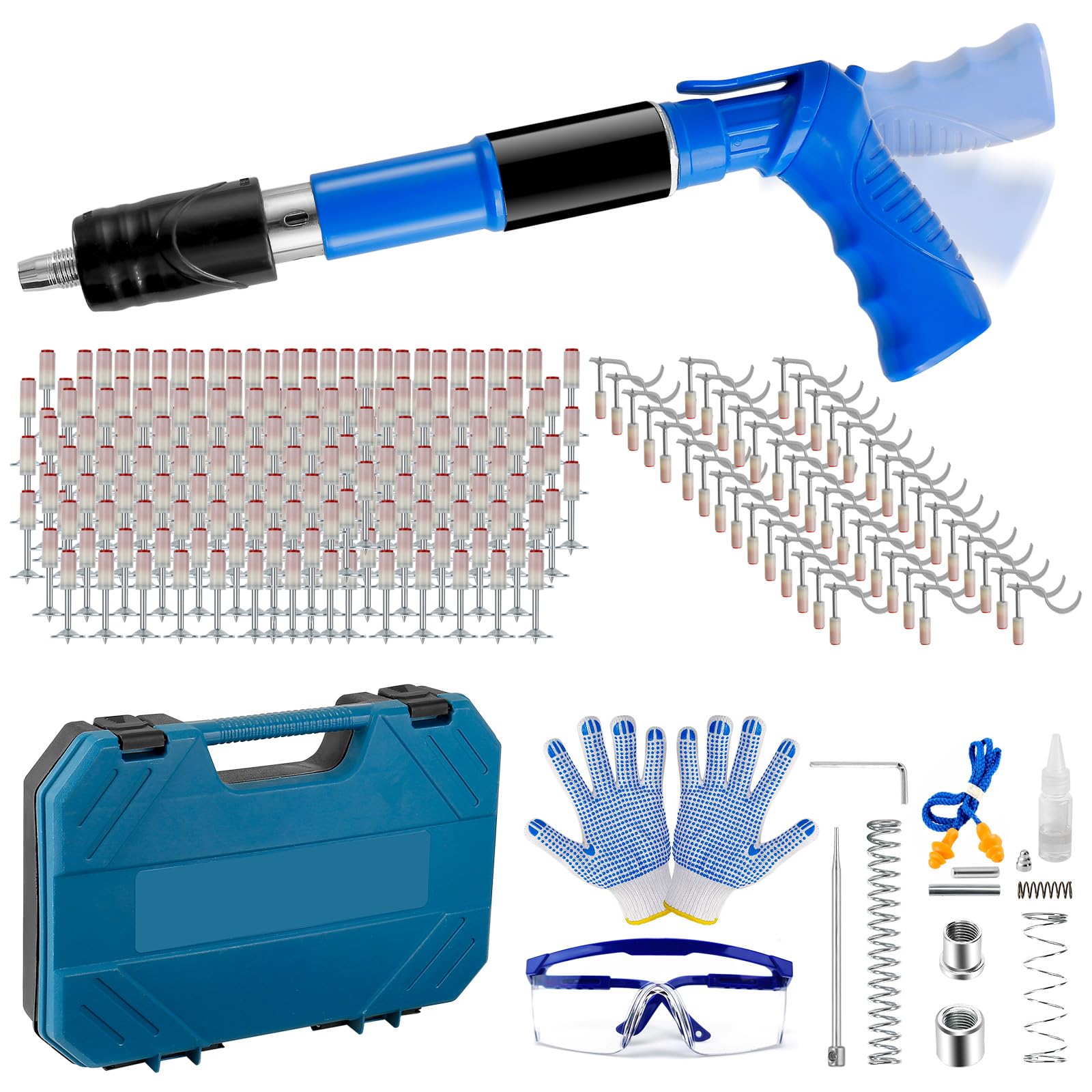 Pistola de uñas con 245 clavos redondos, herramienta de remachado de 5 marchas, pistola de clavos para pared de hormigón, pistola de uñas con caja de plástico para pared de cemento, carpintería