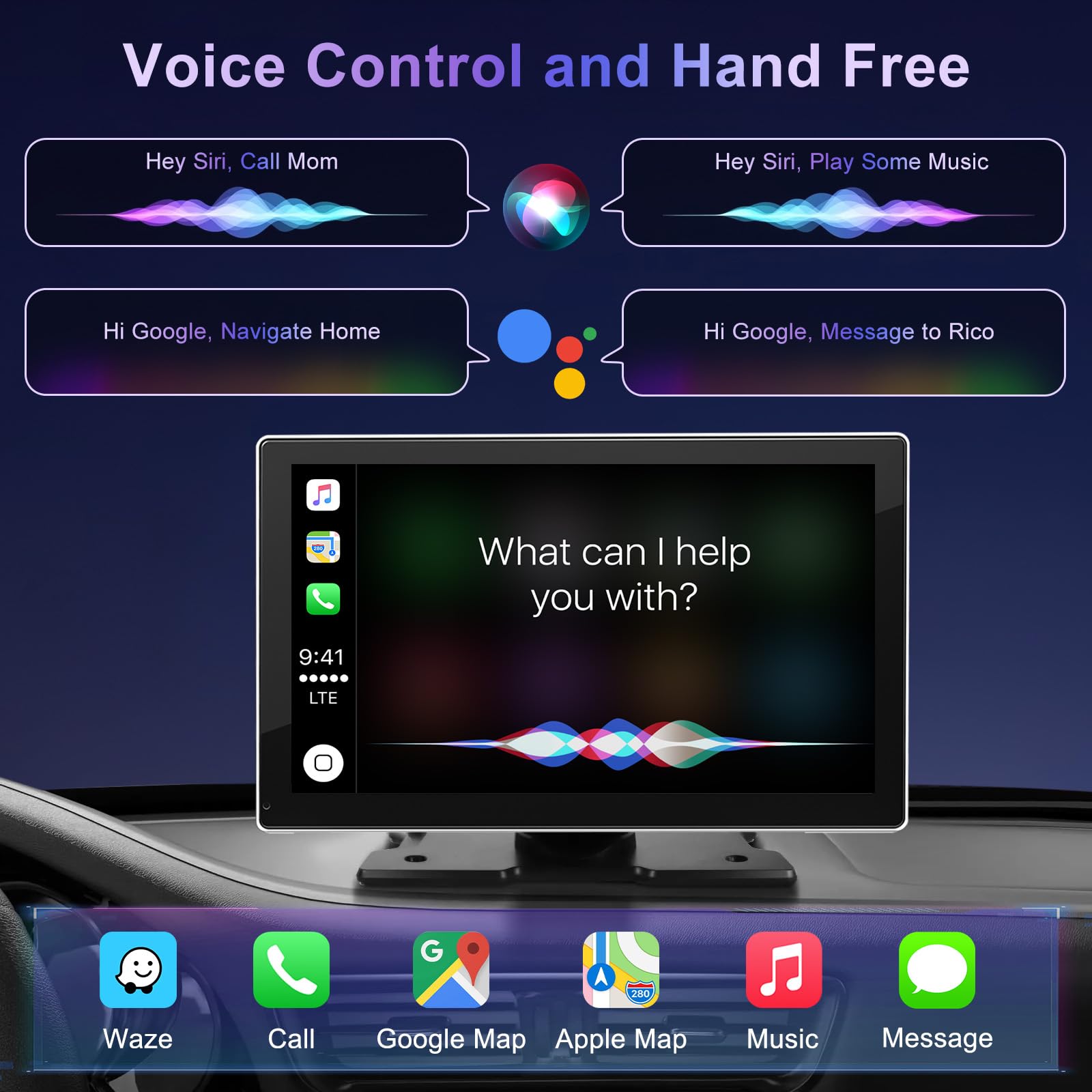 Carplay sans Fil & Android Carplay, avec écran IPS 9 Pouces, récepteur numérique, Siri/G-oogle, Navigation GPS, Bluetooth, Mirror Link, FM, AUX, écran Tactile pour Tous Les véhicules