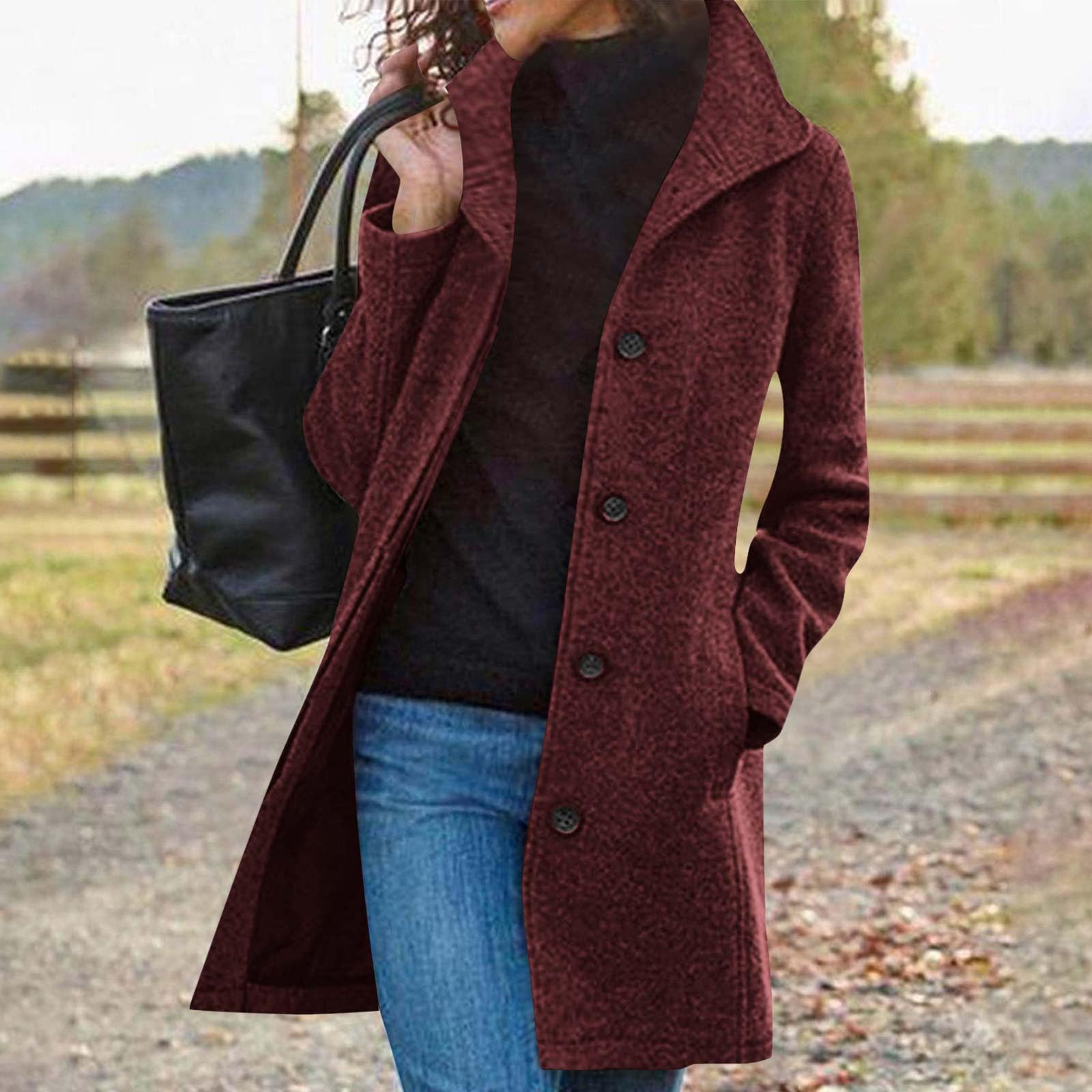 Abrigo de lana para mujer, chaqueta larga de invierno, elegante, monocolor, gabardina, manga larga, cuello de solapa, chaqueta gruesa y cálida, cortavientos, con cinturón ajustable, holgado, abrigo de