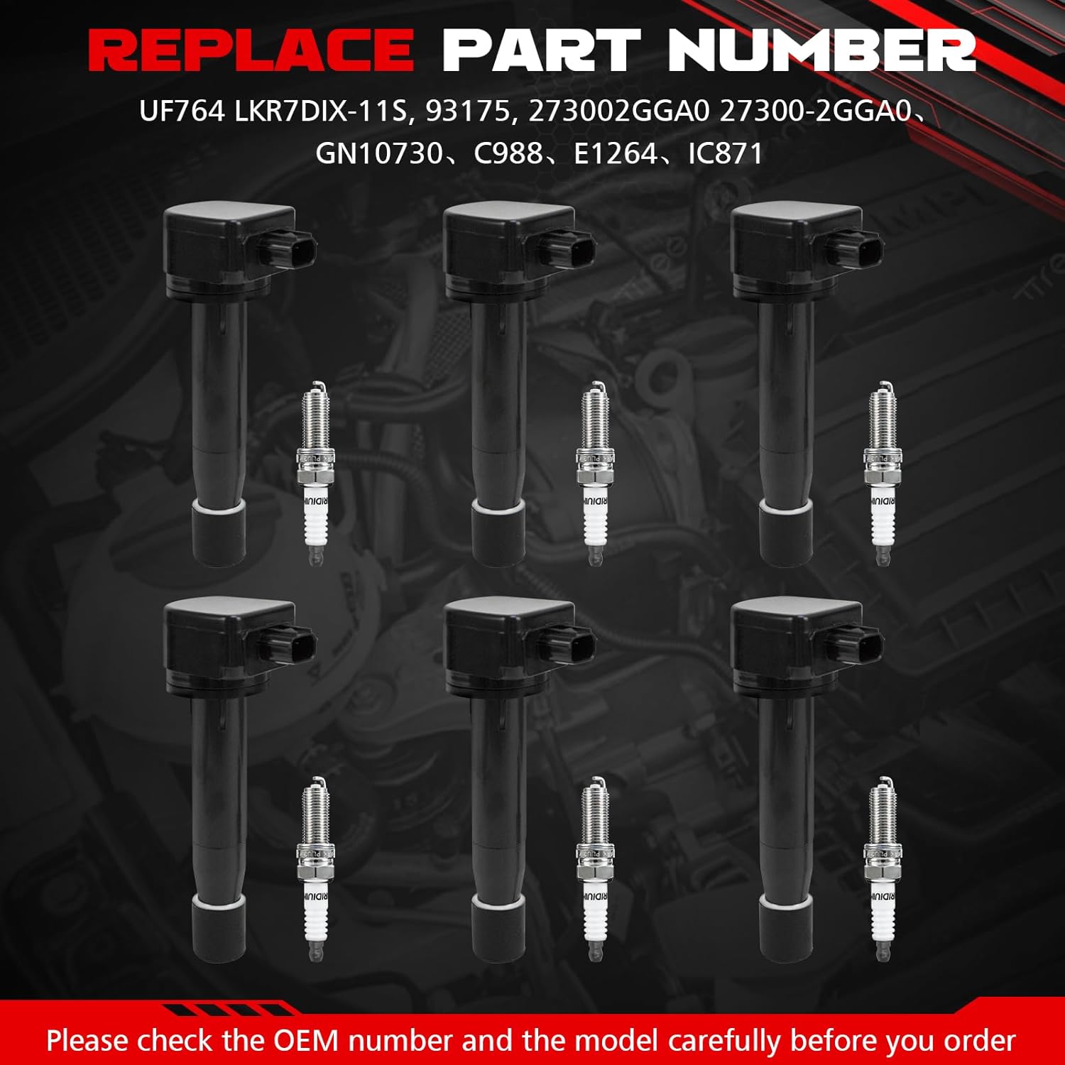 Set of 6 Ignition Coil Pack UF603 and Iridium Spark Plugs 97390 Fits for 3.5 3.7L V6 Honda Accord Crosstour 2008-2012 Odyssey 2008-2017 Acura TSX RL TL 2009-2014 Replace 30520R70A01 30520R70S01