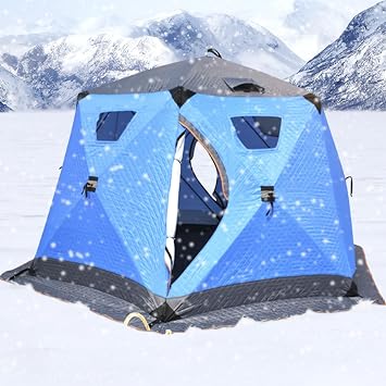 Family Camping Tent Pop Up Cotton Tent for 5-6 Person Use Automatic Opening Hexangular Hydraulic Tent Warm Winter Tent for Hiking, Fishing, Festival