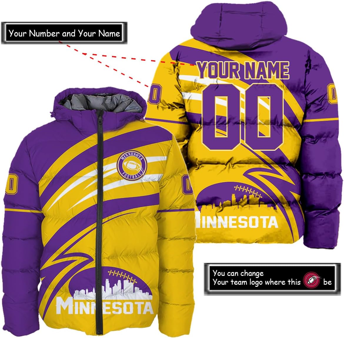 Discover Personalized Minnesota Football Team Vikings Men's Hooded Puffer Jacket