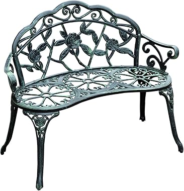 Outsunny Garden Bench Loveseat with Floral Rose Style, Cast Aluminum Frame for Outdoor, Patio, Park, Deck, Antique Green