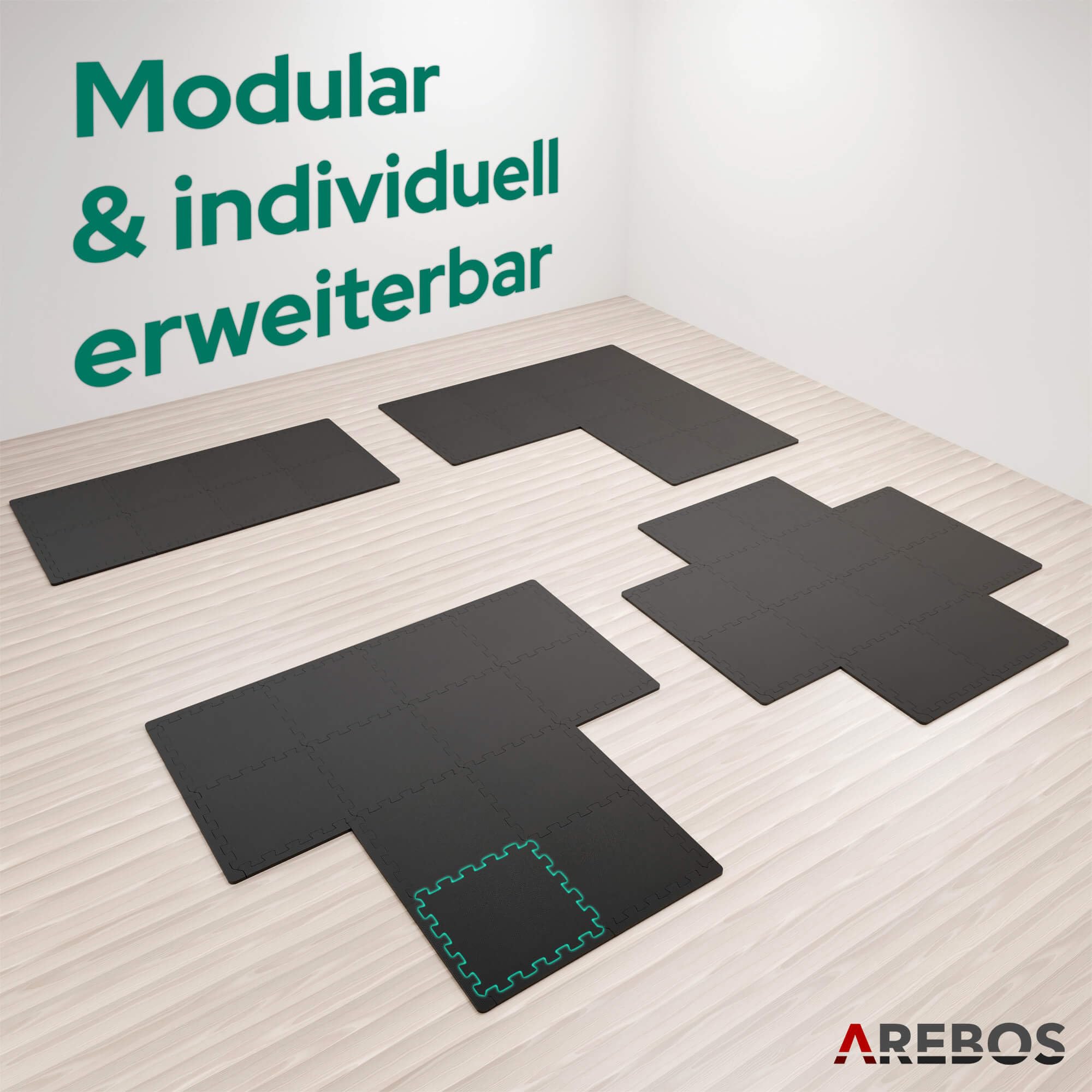 Arebos Eva Puzzlematte 54-teilig | Bodenschutzmatte ca. 5,9 m² inkl. Randstücke | Fitness, Pool & Spielmatte | Trainingsmatten Fitnessgeräte | Fitnessmatte 32,5 × 32,5 x 1 cm