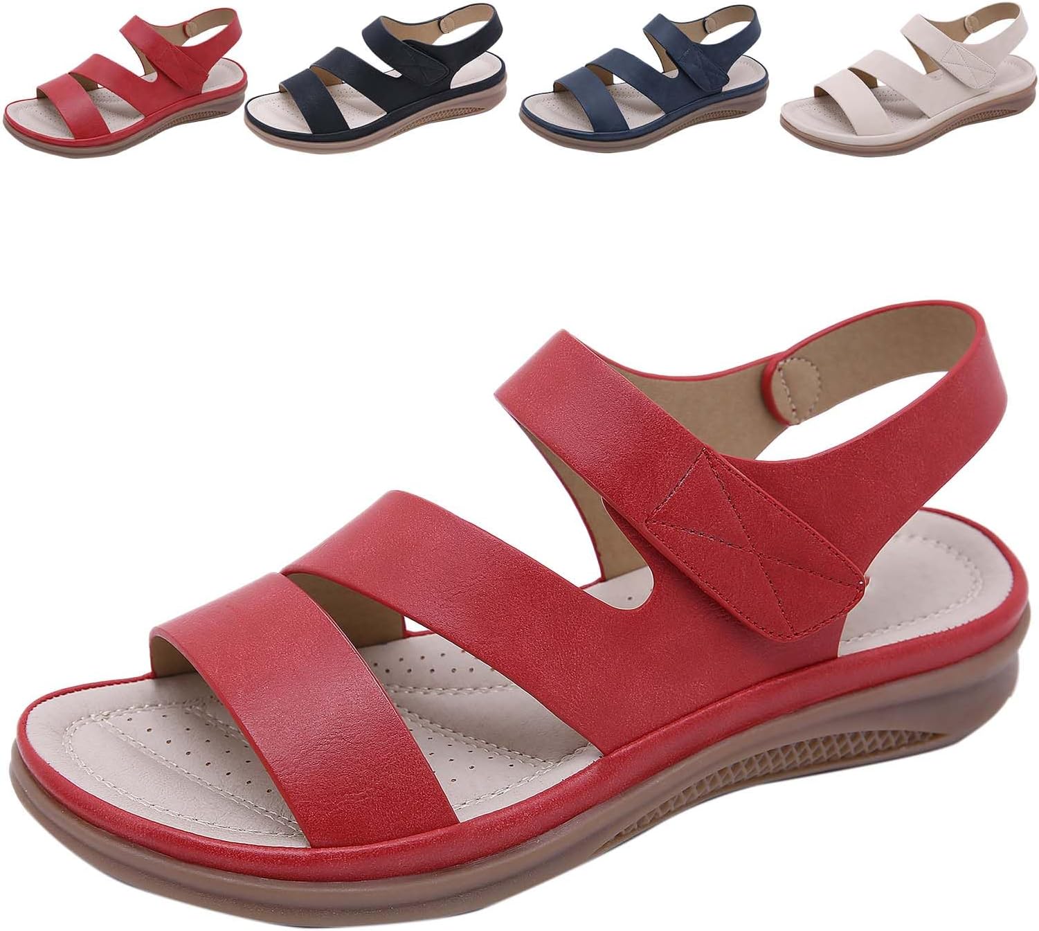 Summer sandals women orthopedic sandals women arch support sandals for women walking sandals for women peep toe shoes for women extra wide fit sandals for women,Red,38/240mm