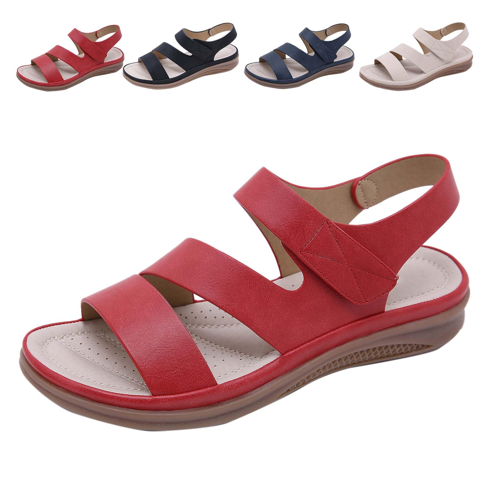 AZMAHT Summer sandals women orthopedic sandals women arch support sandals for women walking sandals for women peep toe shoes for women extra wide fit sandals for women,Red,38/240mm