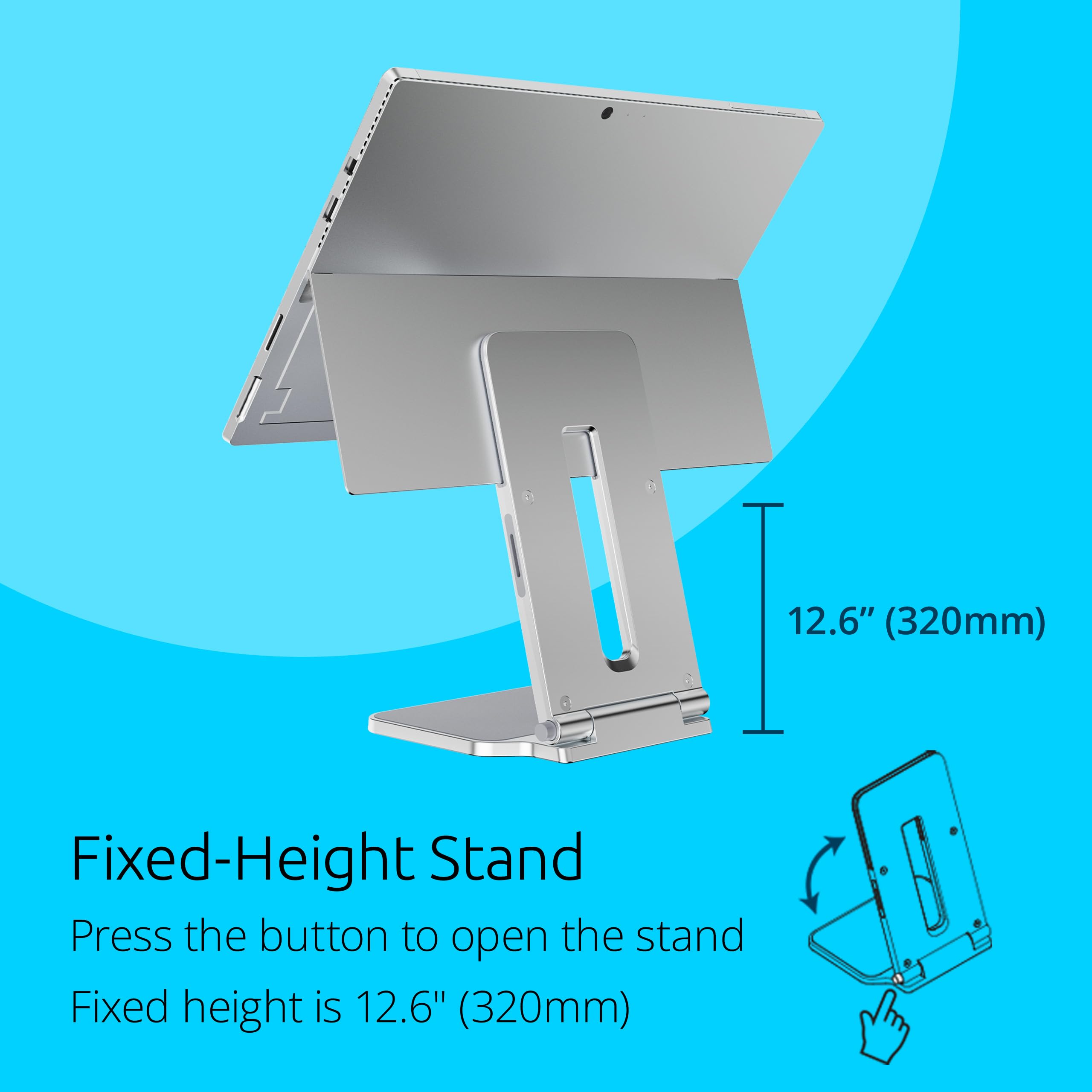 Kensington Stand per Surface Pro e Surface Go Realizzato in Collaborazione con Microsoft, Dotato di Base con Imbottitura Antiscivolo e Superficie Ammortizzante, 126,4 x 139,4 x 193 mm (K58277WW)