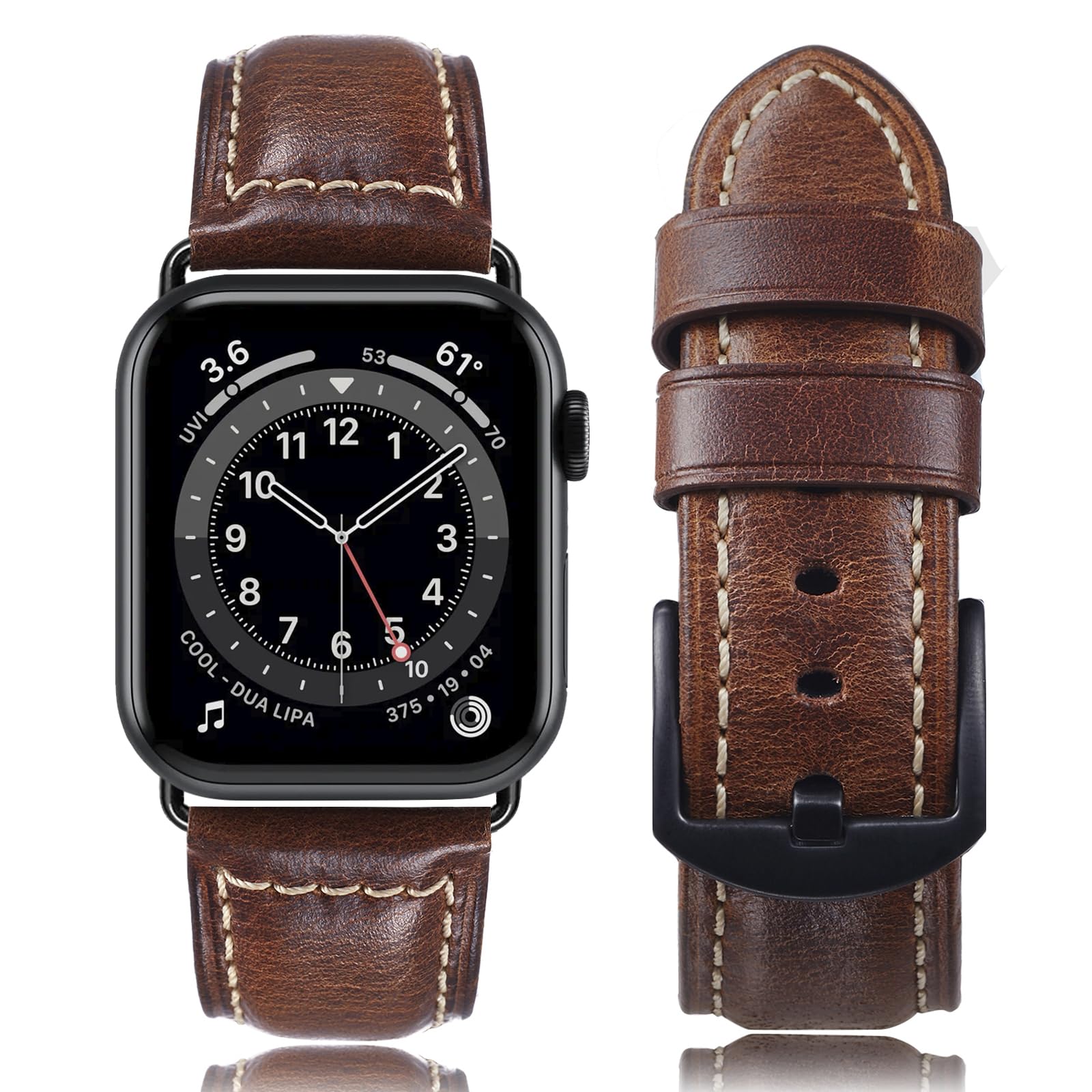 Gitalian Leather Band Compatible with Apple Watch Band 49mm 45mm 44mm 42mm for Men, Genuine Leather Replacement Strap for iWatch Ultra2/1 Series 9 8 7 6 5 SE2, Brown