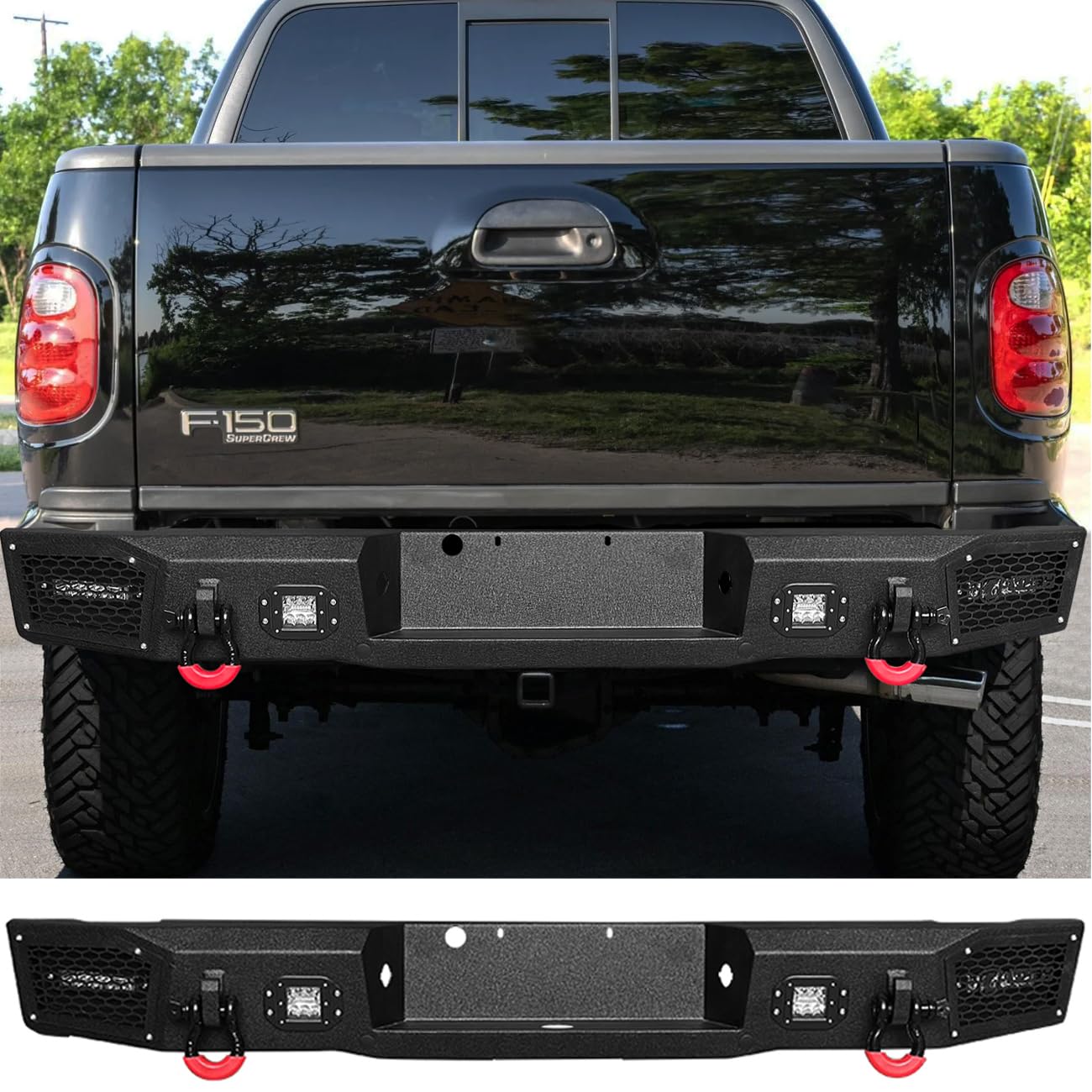 Vijay Rear Bumper Fits 1997-2003 Ford F150 Stepside with Lights and D-rings