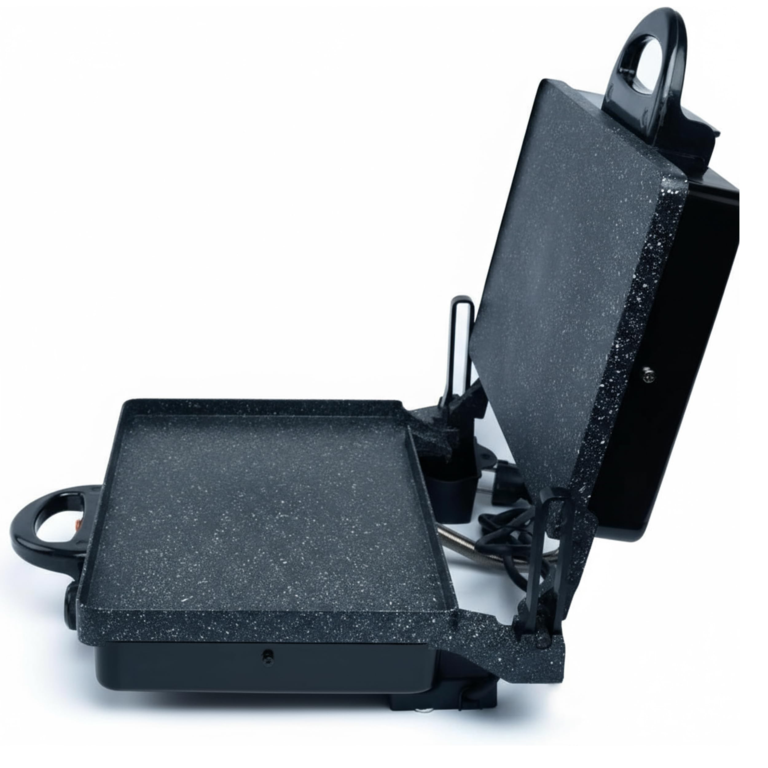 SHOV Multigrill Tandir 2000 W Black Edition z powłoką granitową, grzałka górna/dolna, 5-stopniowy termostat, system zbierania oleju, wskaźnik mocy – grill kontaktowy i grill stołowy (Black Edition bez