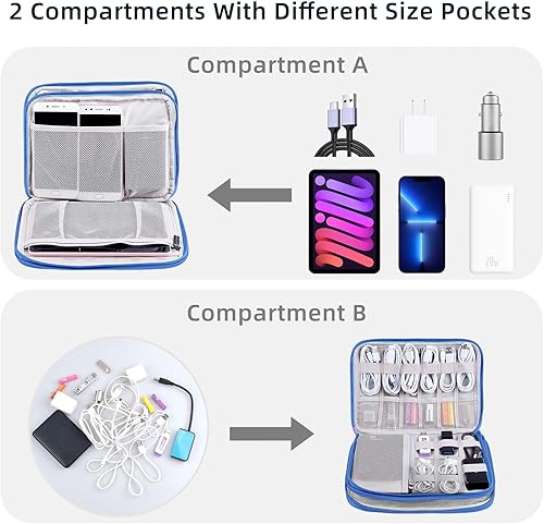 Miniatura 2 de Organizador de electrónica, bolsa organizadora de cables de viaje, resistente al agua, doble capa para cable, cable, iPhone, iPad Mini, regalo para