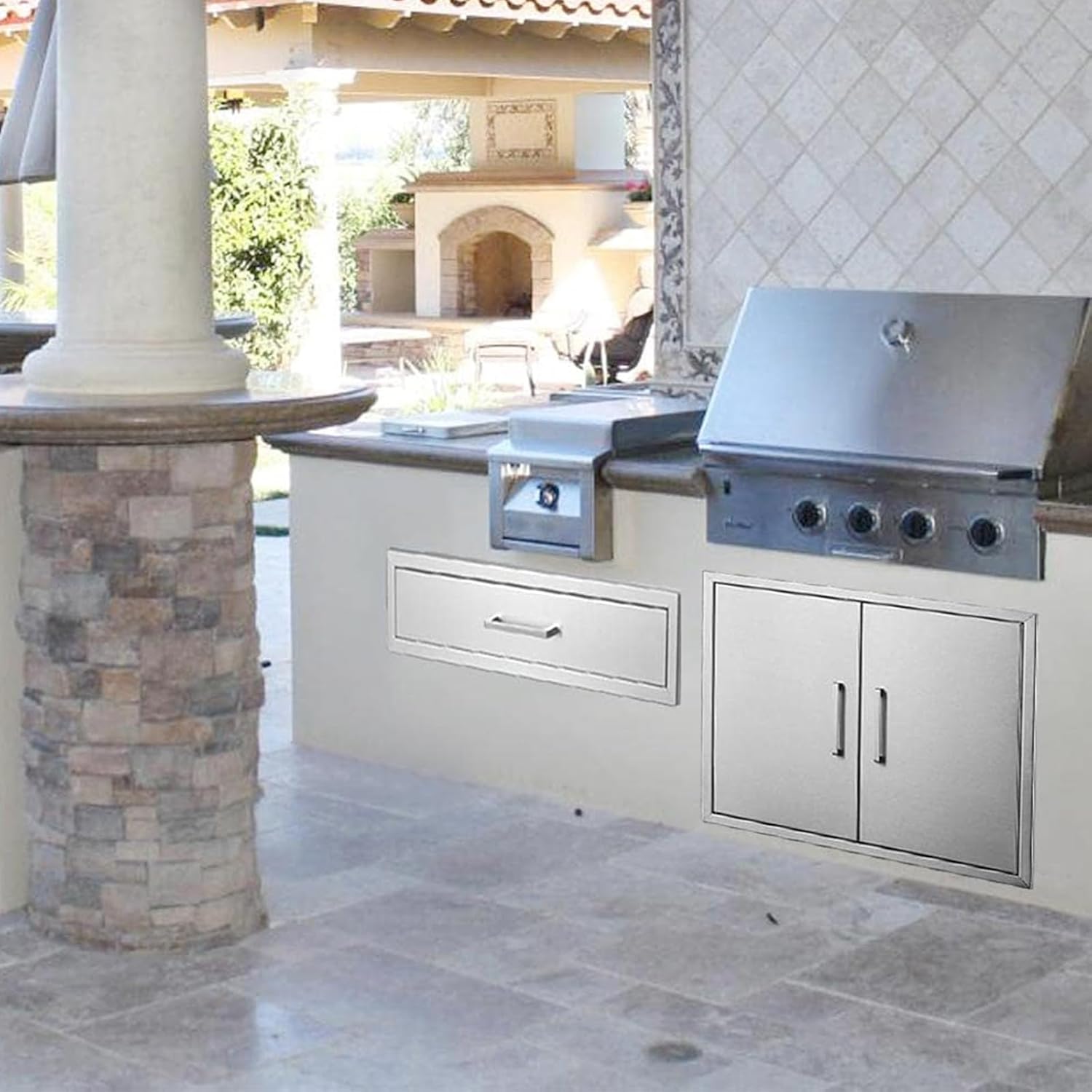 Outdoor Kitchen Drawer Stainless Steel Drawer, BBQ Island Built-in Drawer Weatherproof, Flush Mount for Outdoor Kitchen and Grill Station(30"W*10"H*23“D)