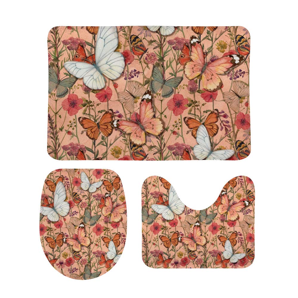Tapis de salle de bain anti-glisse en polaire mémoire de forme motif fleuri