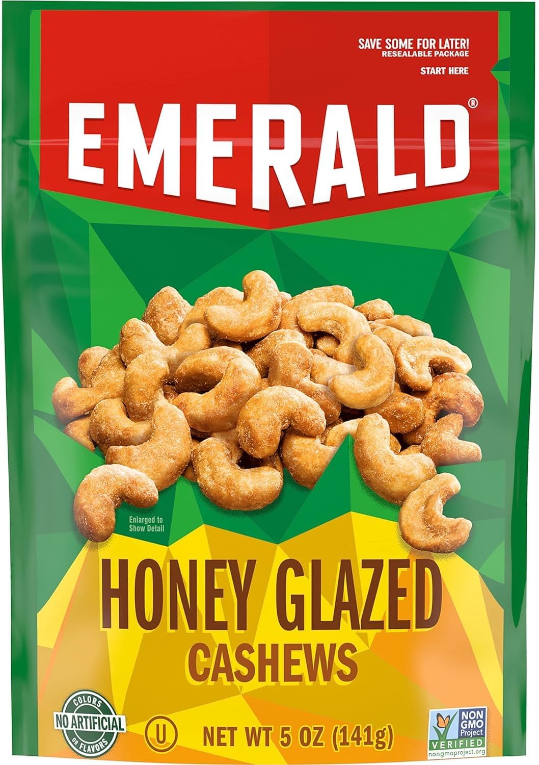 Cashews, Glazed Nut Snack, Sweet and Crunchy Cashews, Protein Snack, Resealable Bag, Honey Glazed Cashews, 5 Ounce (Pack of 3)