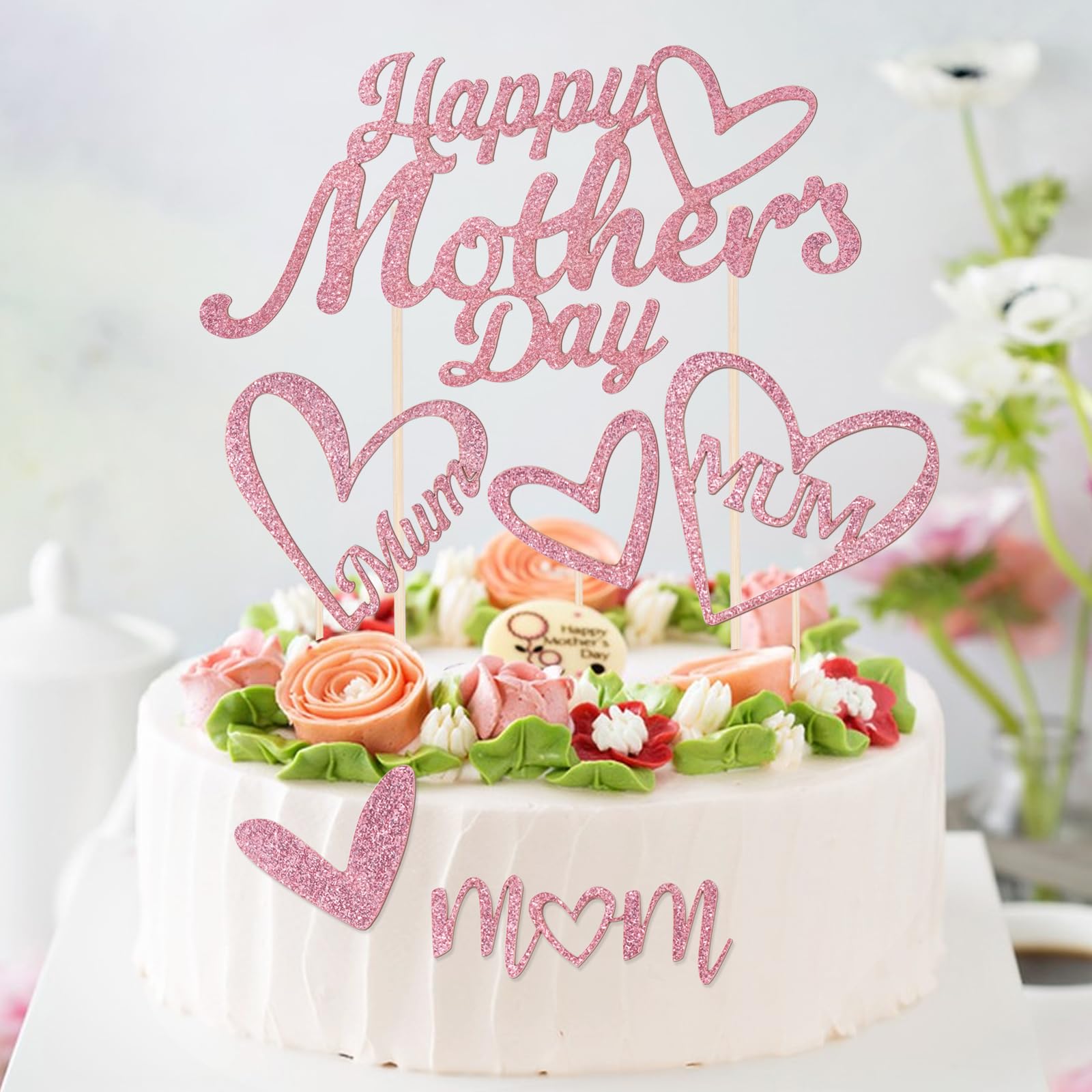 Décoration De Gâteau Fête Des Mères - Paillettes Amour Maman Happy Mother's Day - Accessoire Festif