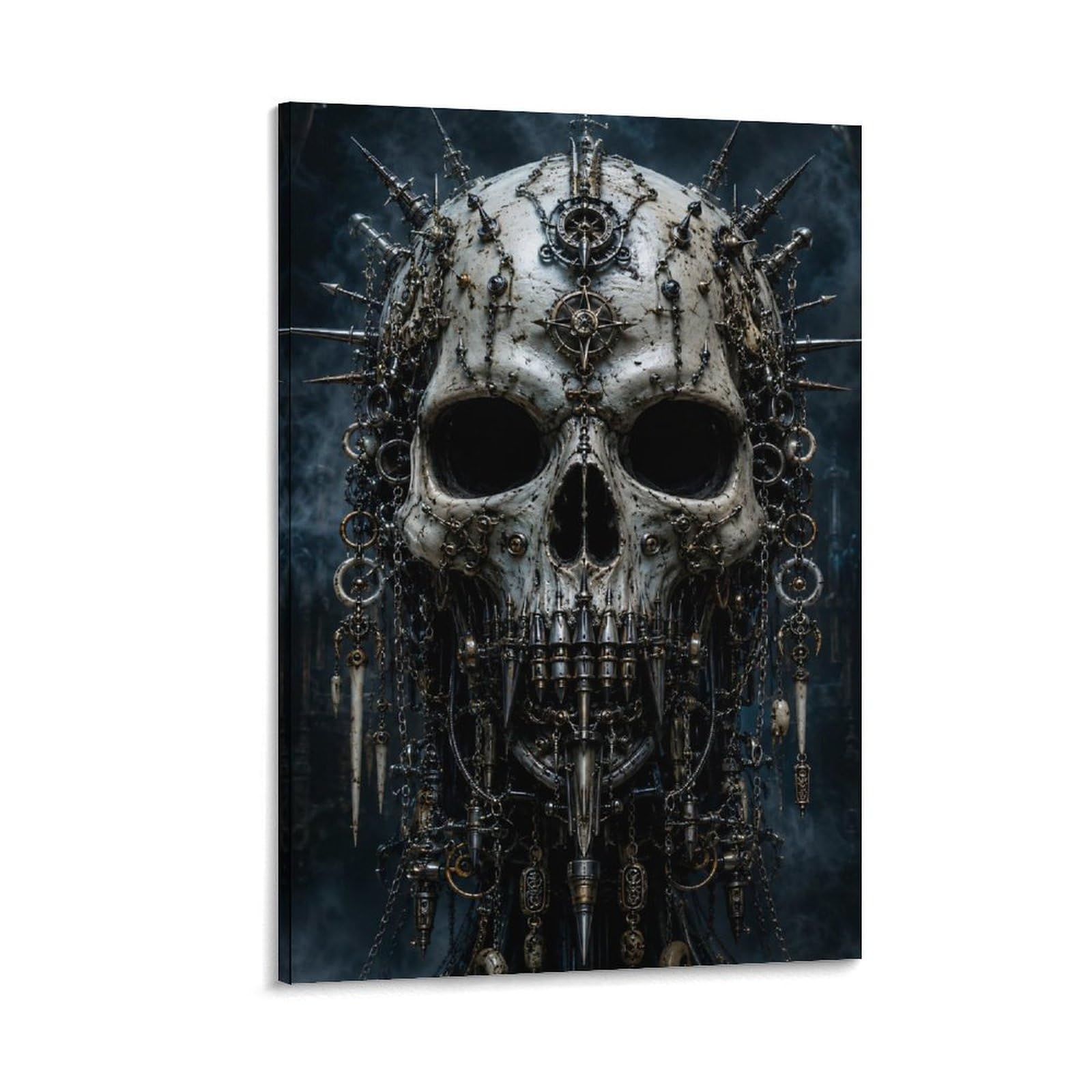W7C8U2X3 Industrial Punk Metal Skull Canvas Wall Art, Gothic Fantasy