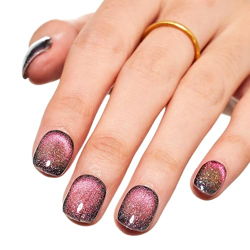 Miniatura 10 de GLAMERMAID Uñas postizas negras a presión cuadradas extra cortas, uñas postizas de gel suave hechas a mano con purpurina, escovalas cortas, oscuras,