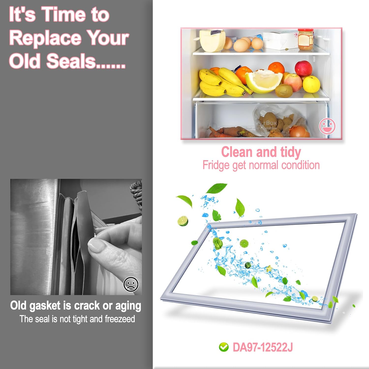 LXun Upgraded 34.8"x 23.82" DA97-12522J Refrigerator French Door Gasket Assembly Compatible with samsung Refrigerator DA97-12522J Freezer Door Gasket Replacement 3973455 AP5623489 PS4176607 Door Seal