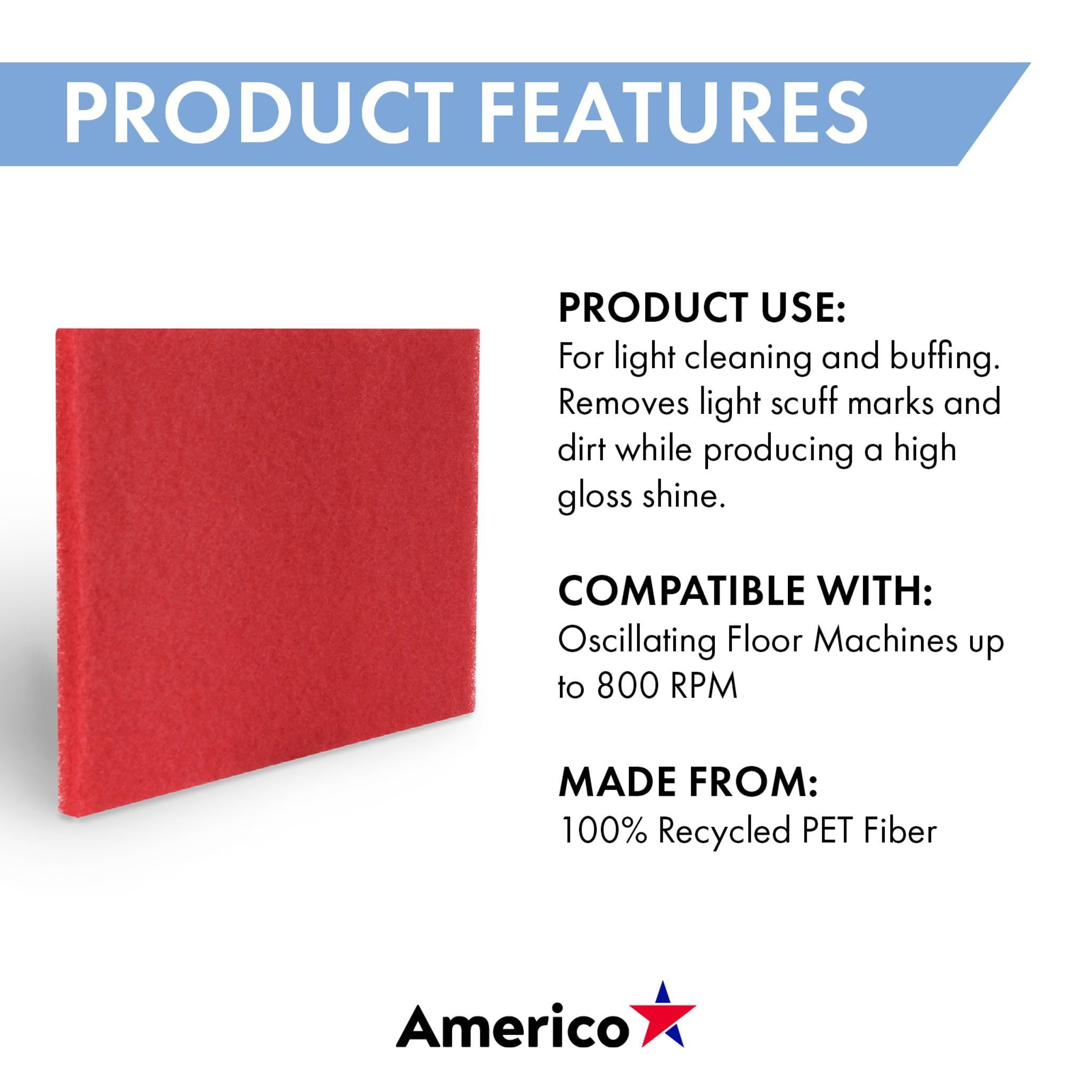 Americo fabricación 40441420 rojo pulido piso Pad Rectángulo (5 unidades), 14 "x 20"