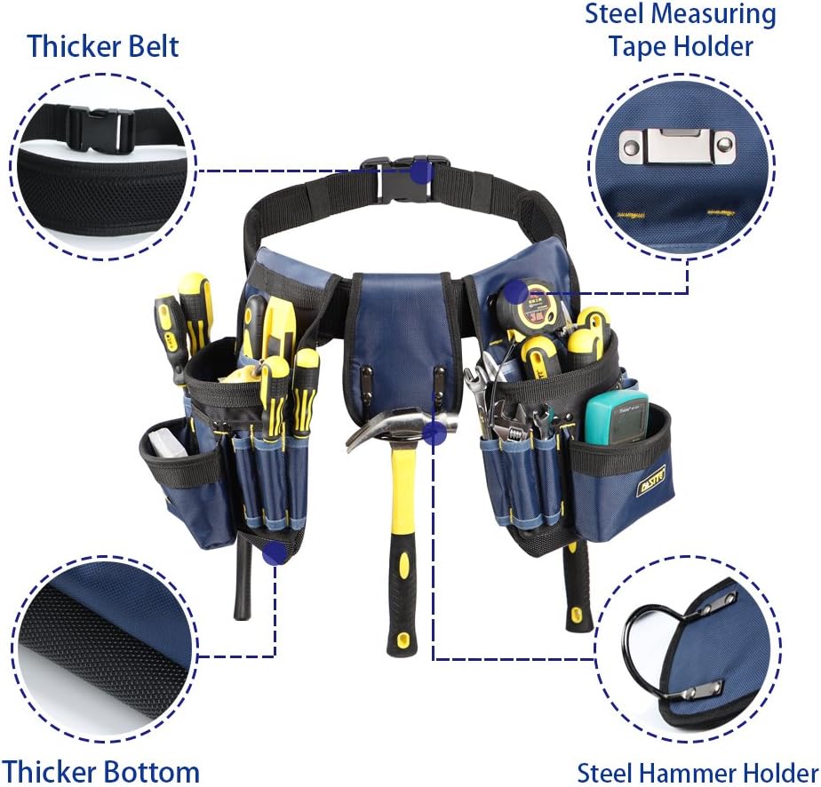 FASITE PTN012A 32-Pocket 2 Pouch Utility Multifunction Tool Belt Bag, Blue