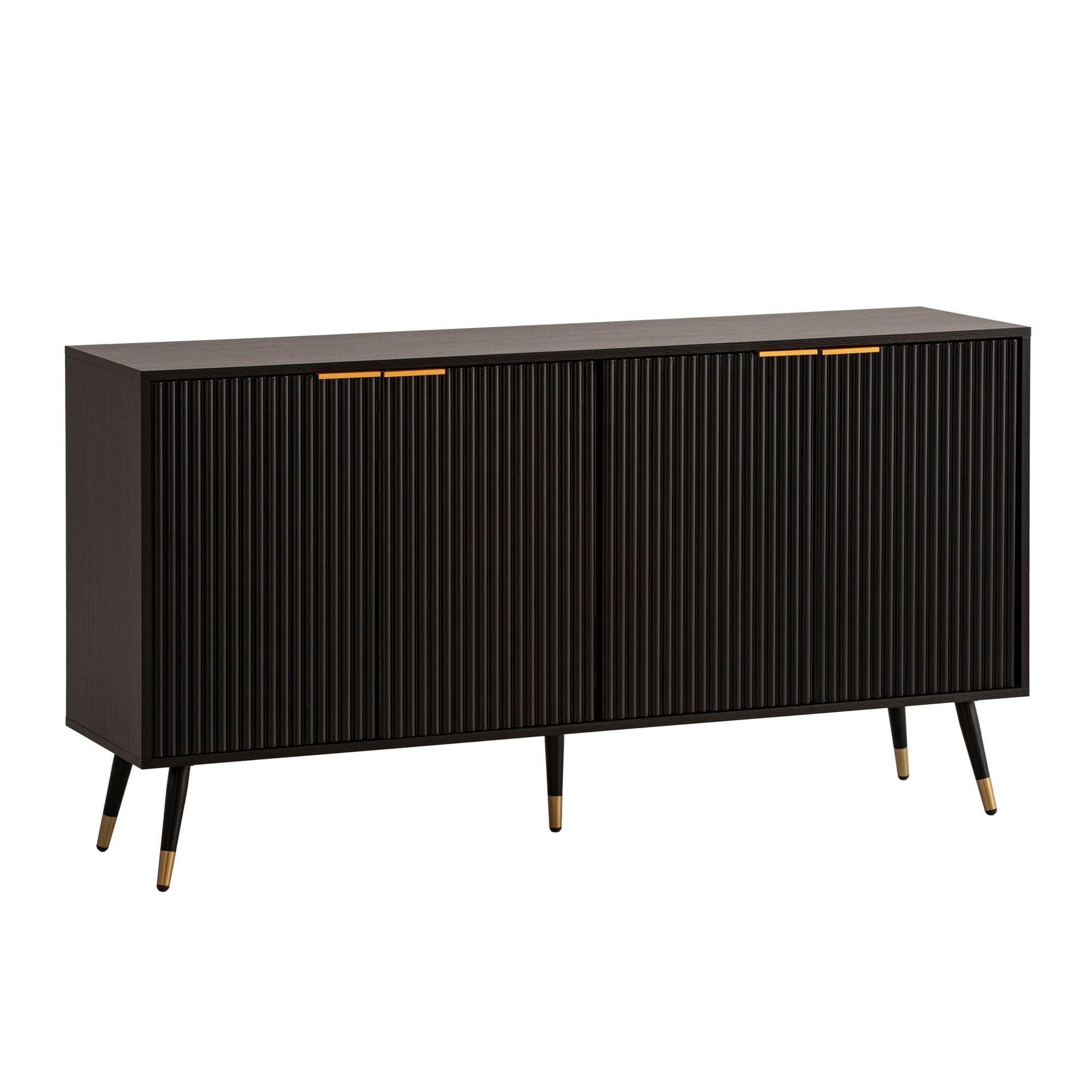 FineBuy Sideboard 150x39x81 cm Schwarz Eiche-Dekor mit Türen