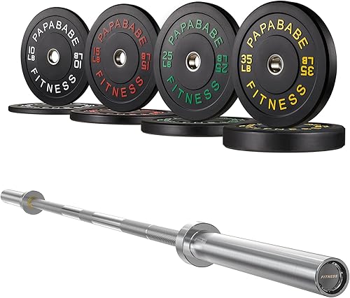 Miniatura 13 de Papababe Barra Olímpica de 7 Pies 1000LB/1500LB de Capacidad de Peso con Juego de Placas Amortiguadoras, Placas de Peso de 2 Pulgadas, Levantamiento