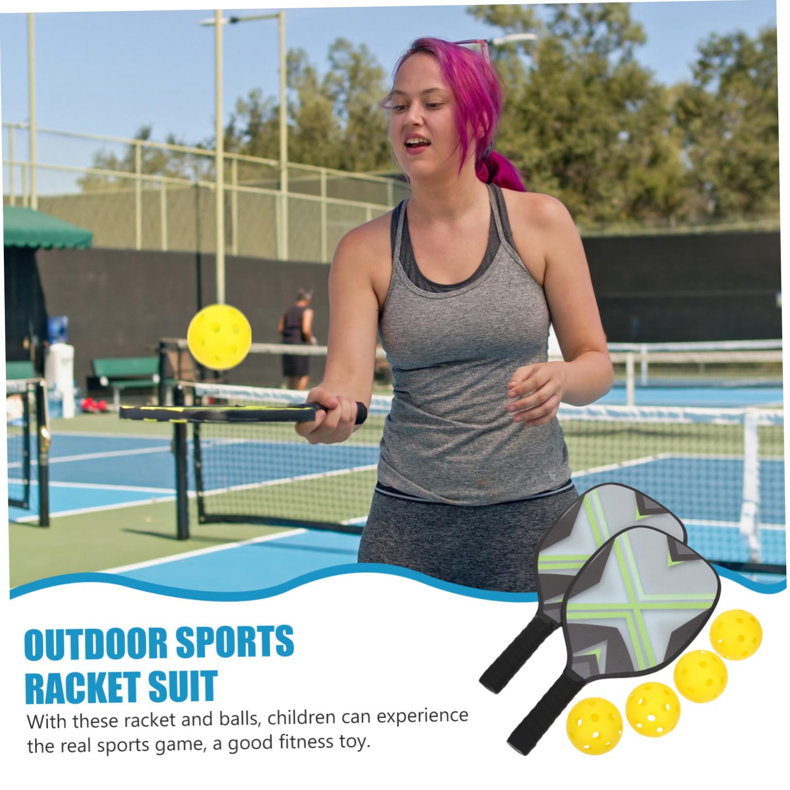 POPETPOP Pickleball con Racchette Antiscivolo e Palline Resistenti Kit Portatile per Sport all Manico Confortevole e Materiali Abs e Legno Duraturi