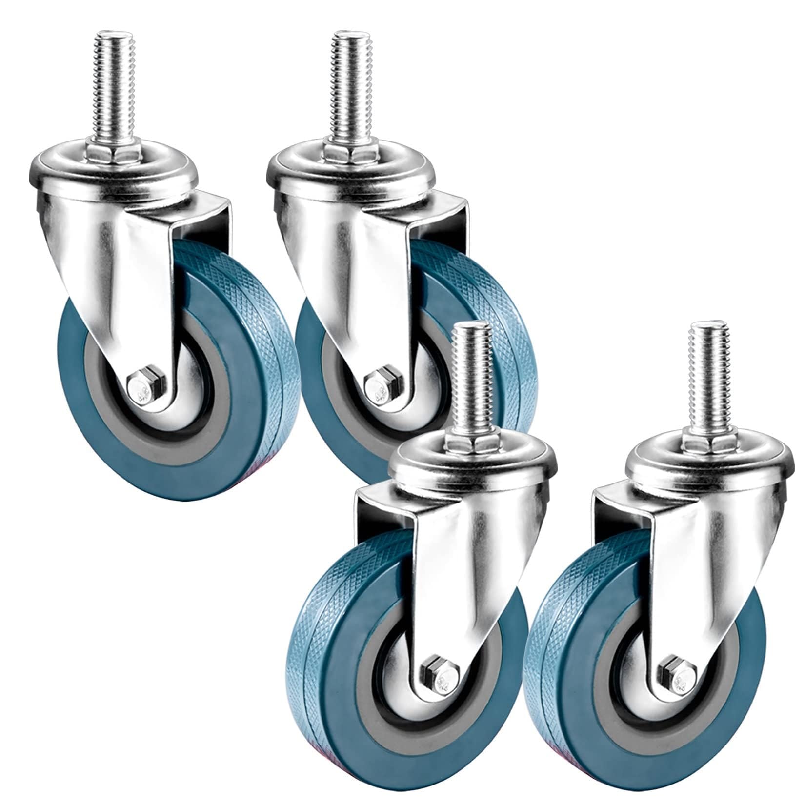 ZGUOUZANTYE Set Of 4 Caster Wheels M10 M12 Threaded Stem With Dual Locking Brakes Replacement Foot Wheel For Moving Silent Furniture Table Trolley Workbench(Swivel,75mm(3in) m12)
