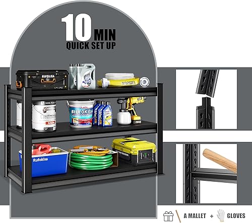 Miniatura 5 de Estantería de garaje de 3 niveles de 48 pulgadas de ancho, estantes de almacenamiento de garaje de 1680 libras, estantes de metal y estantes de