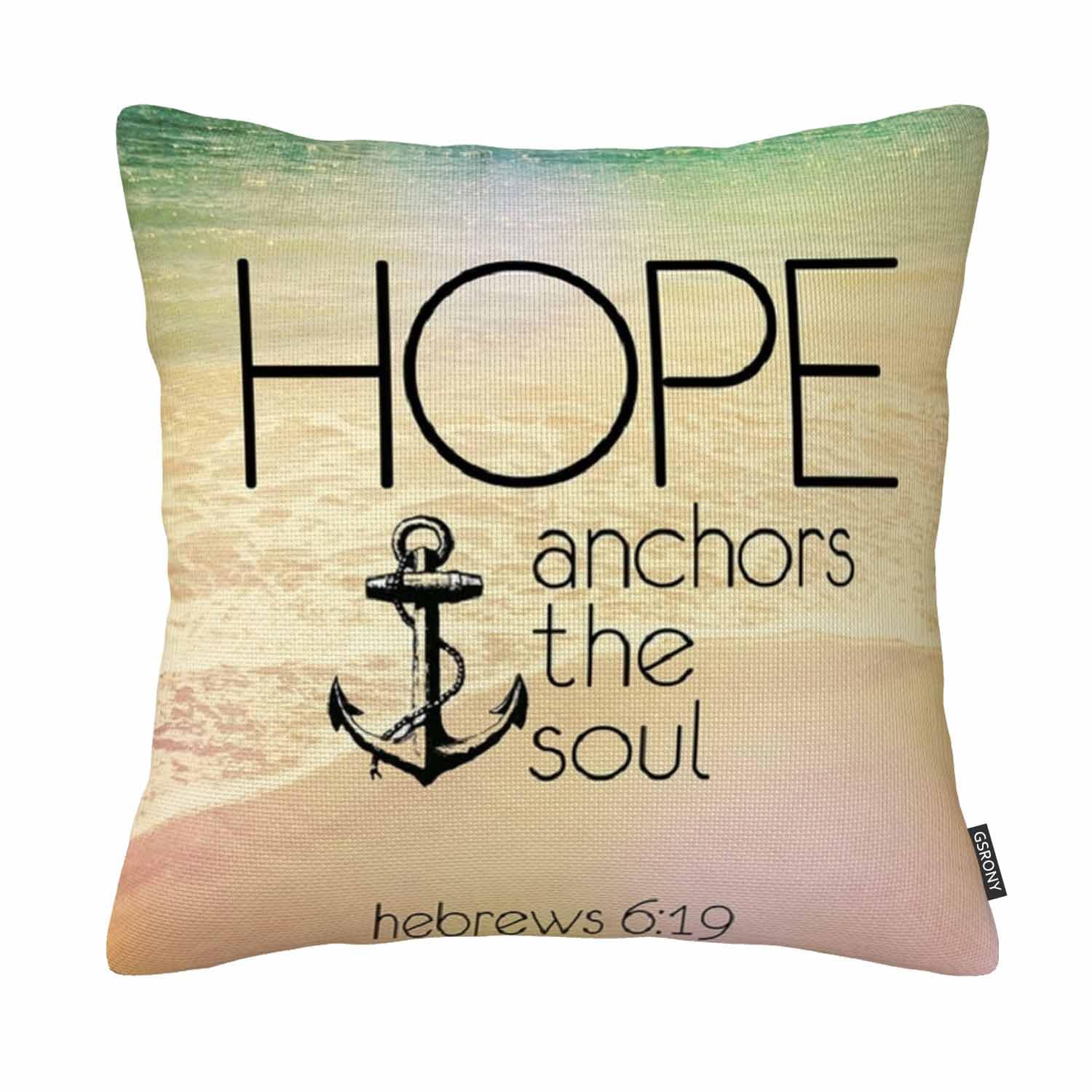 Gsrony Peach Christian Bible Verse Inspirational Quotes 18X18 Inch Cushion Case,Hope Anchor The Soul Throw Pillowcase Pillow Cover