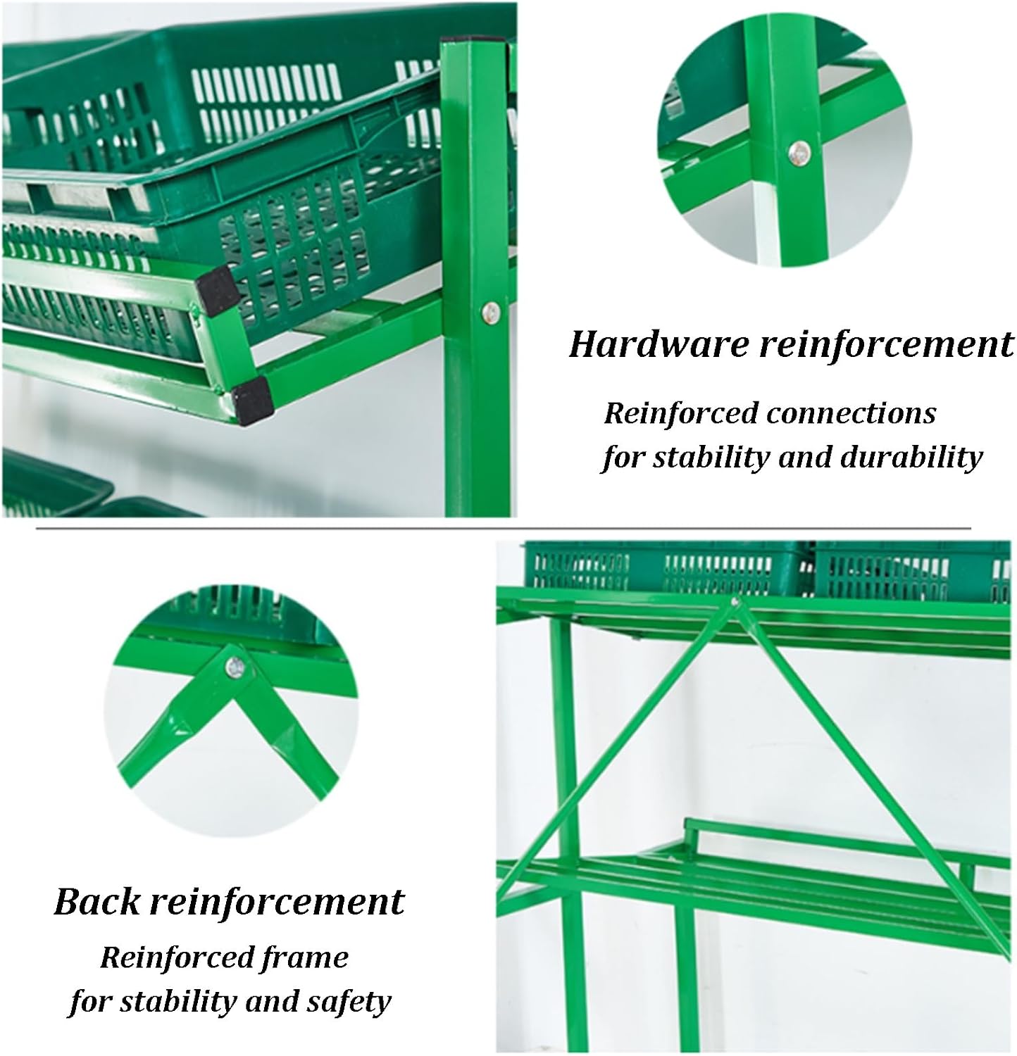 4 Tier Retail Display Rack Market Shelf, Fruit Vegetable Basket Stand with 10 Storage Baskets, Utility Shelf Organizer with Anti-Slip Feet for Home Store Kitchen Market(A)